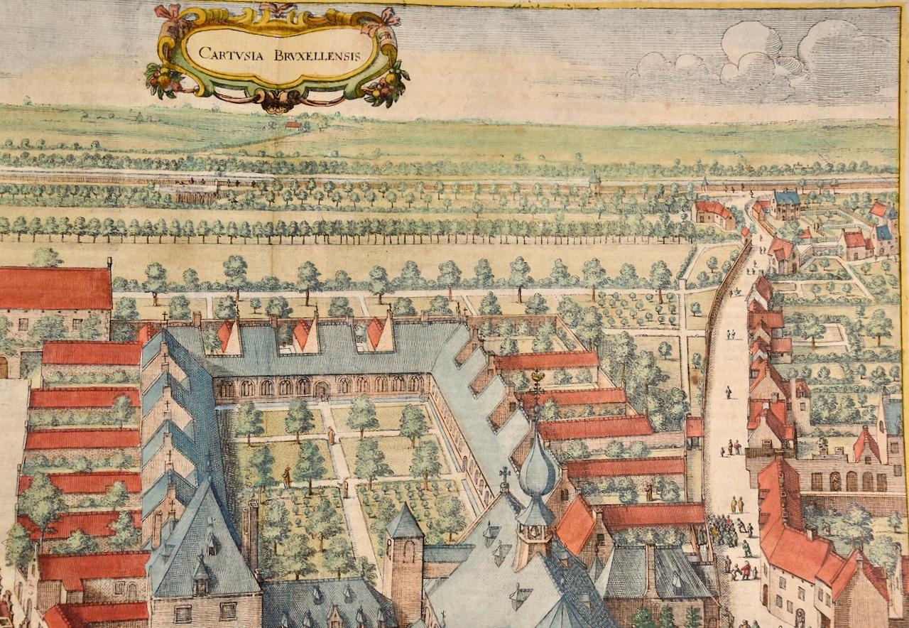 Monastère de Cartusia Bruxellensis à Bruxelles : A.C.I.C. Gravure à la main du 17ème siècle - Marron Landscape Print par Lucas Vorsterman the Younger