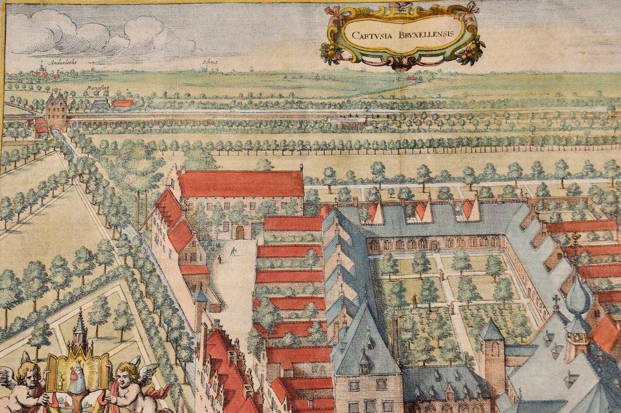 Cartusia Bruxellensis Monastery in Brussels: A 17th C. Hand-colored Engraving - Old Masters Print by Lucas Vorsterman the Younger