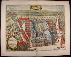 Used Cartusia Bruxellensis Monastery in Brussels: A 17th C. Hand-colored Engraving