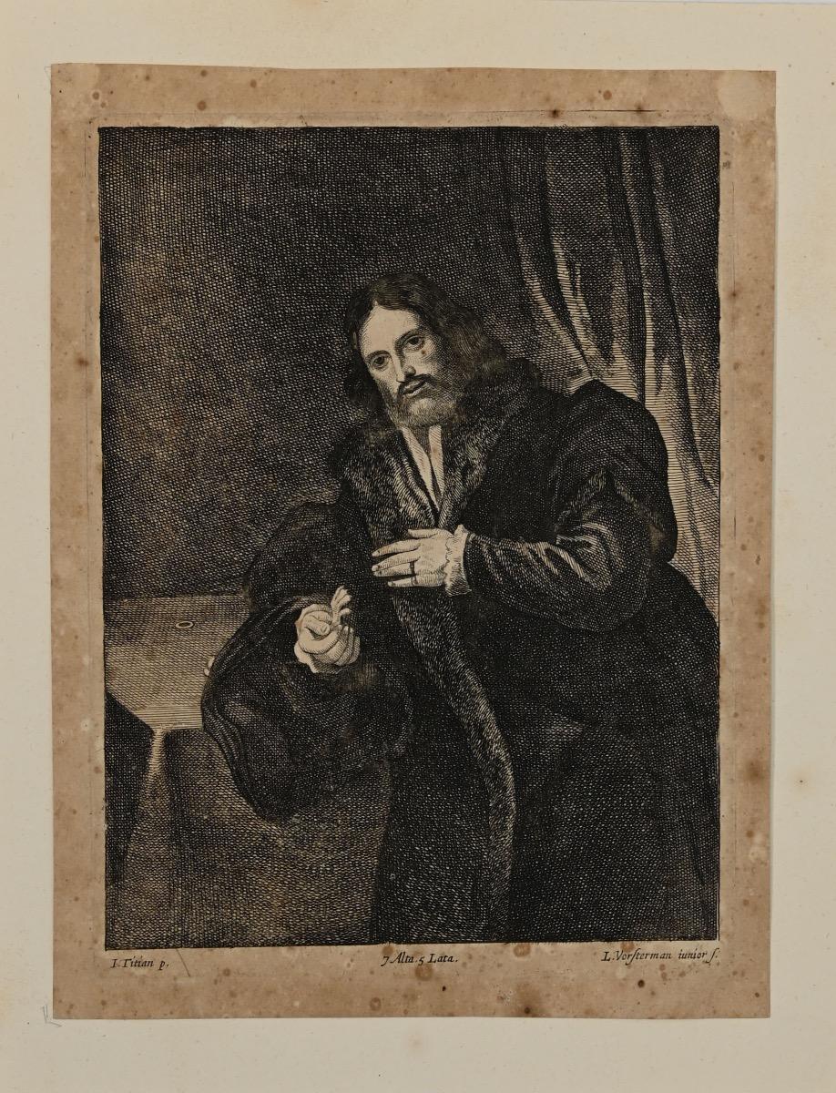 Lucas Vorsterman the Younger Figurative Print - Portrait - Etching by L. Vorfserman The Younger after Titian - 19th Century