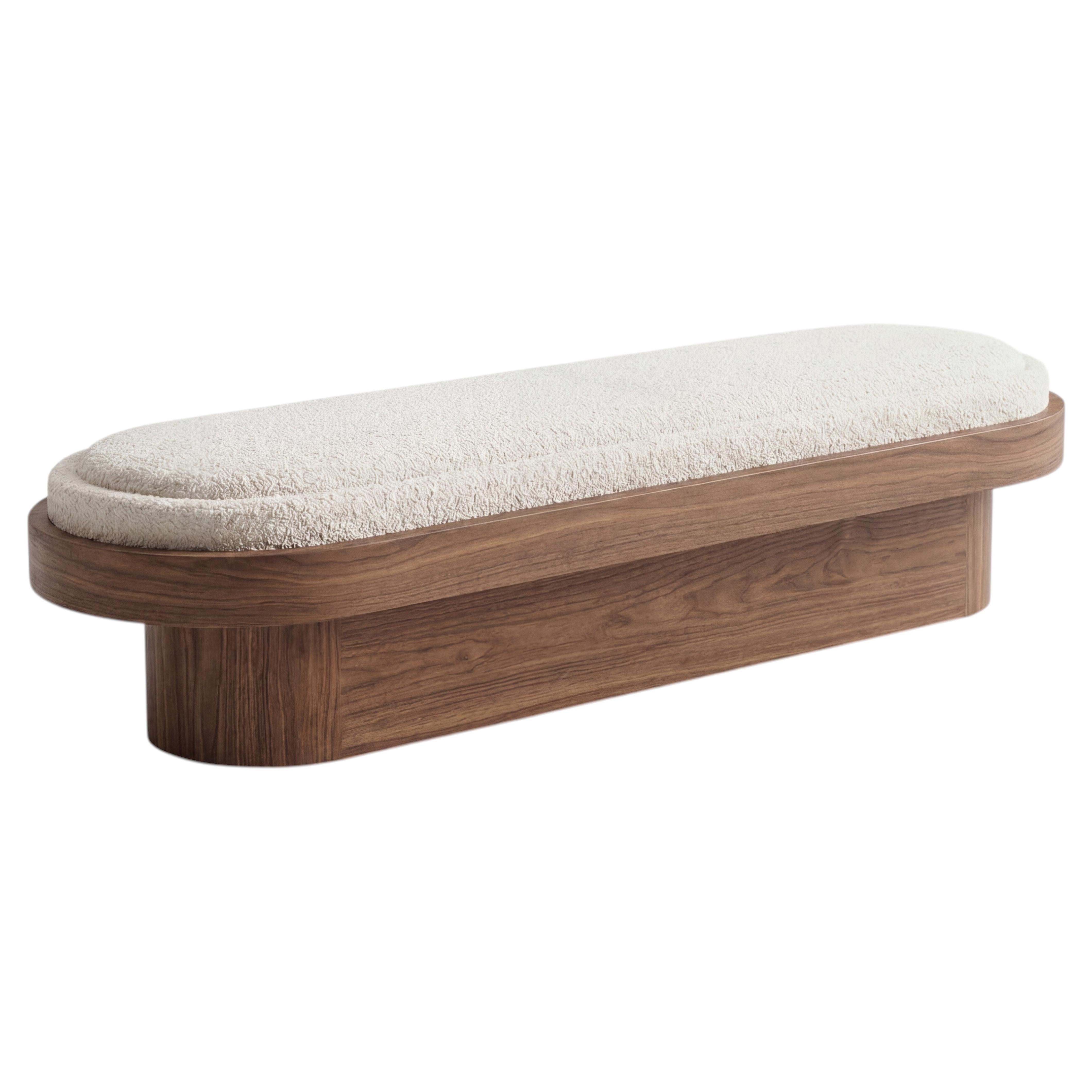 Lucca Capsule Loop Bench in Walnut with Tailored Bouclé Cushion For Sale