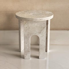 LUCCA Travertine Stone Round Side Table, Premium Natural Travertine Coffee Table