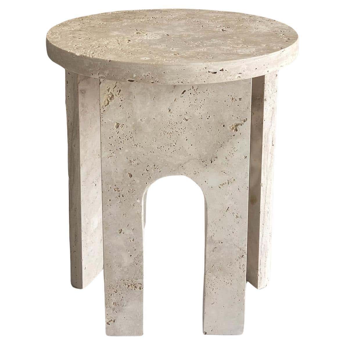 LUCCA Travertine Stone Round Side Table, Premium Natural Travertine ...
