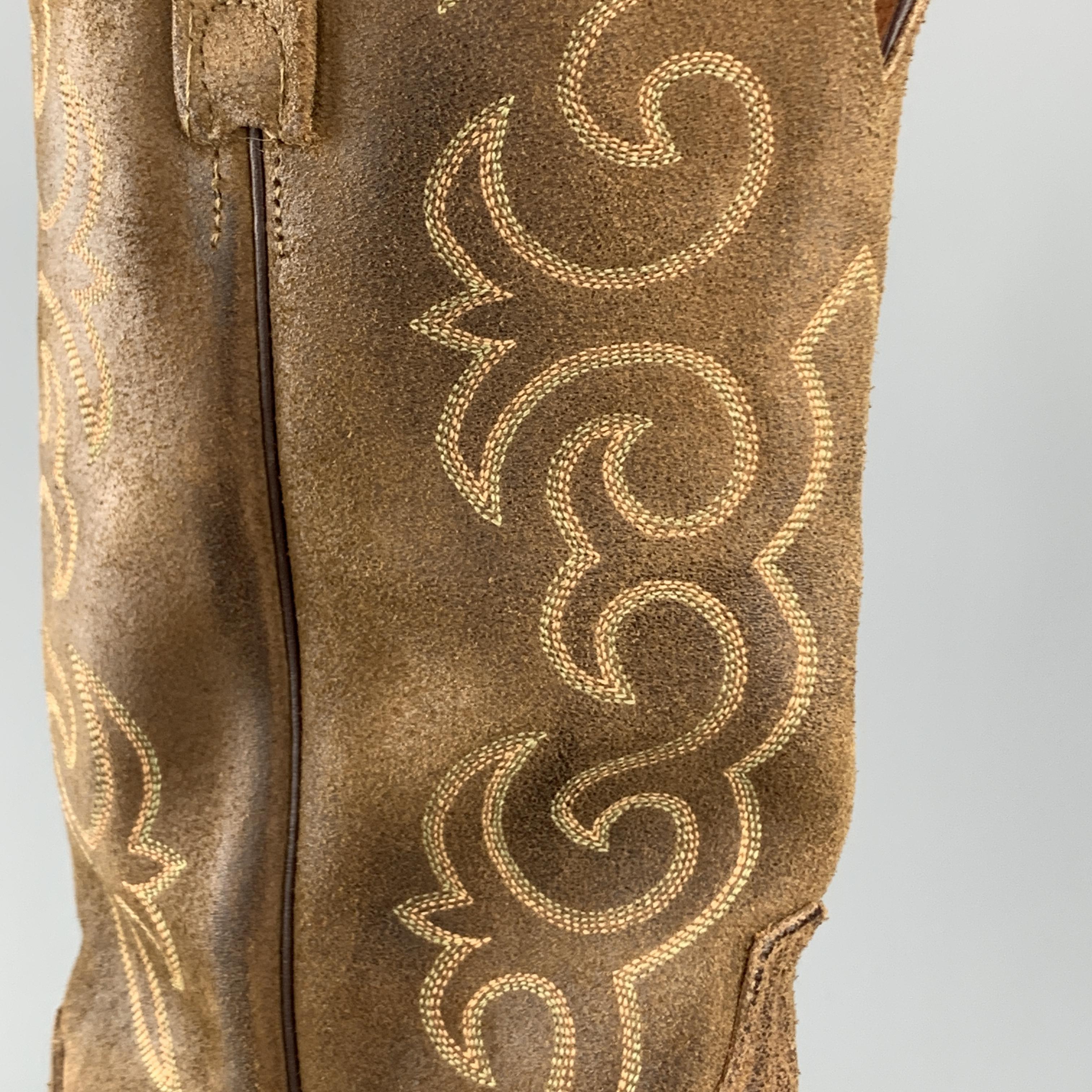 LUCCHESE 1883 Size 10.5 Brown Embroidered Suede Cowbow Boots 1