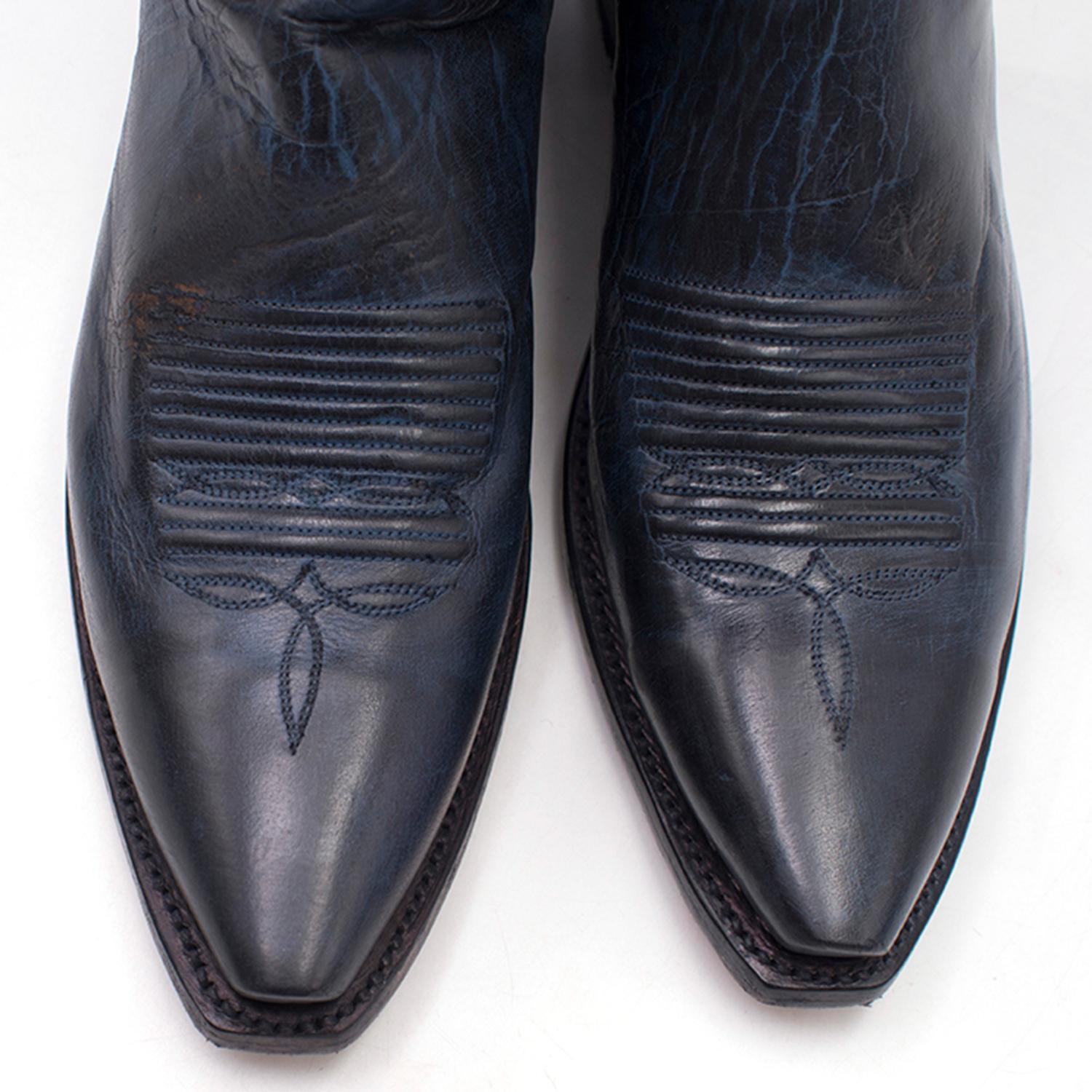 Lucchese Bootmaker Pointed Blue Leather Western Boots US 8.5 In Excellent Condition In London, GB