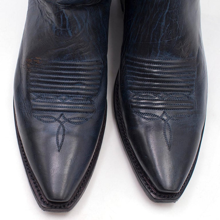 Lucchese Bootmaker Pointed Blue Leather Western Boots US 8.5 at 1stDibs