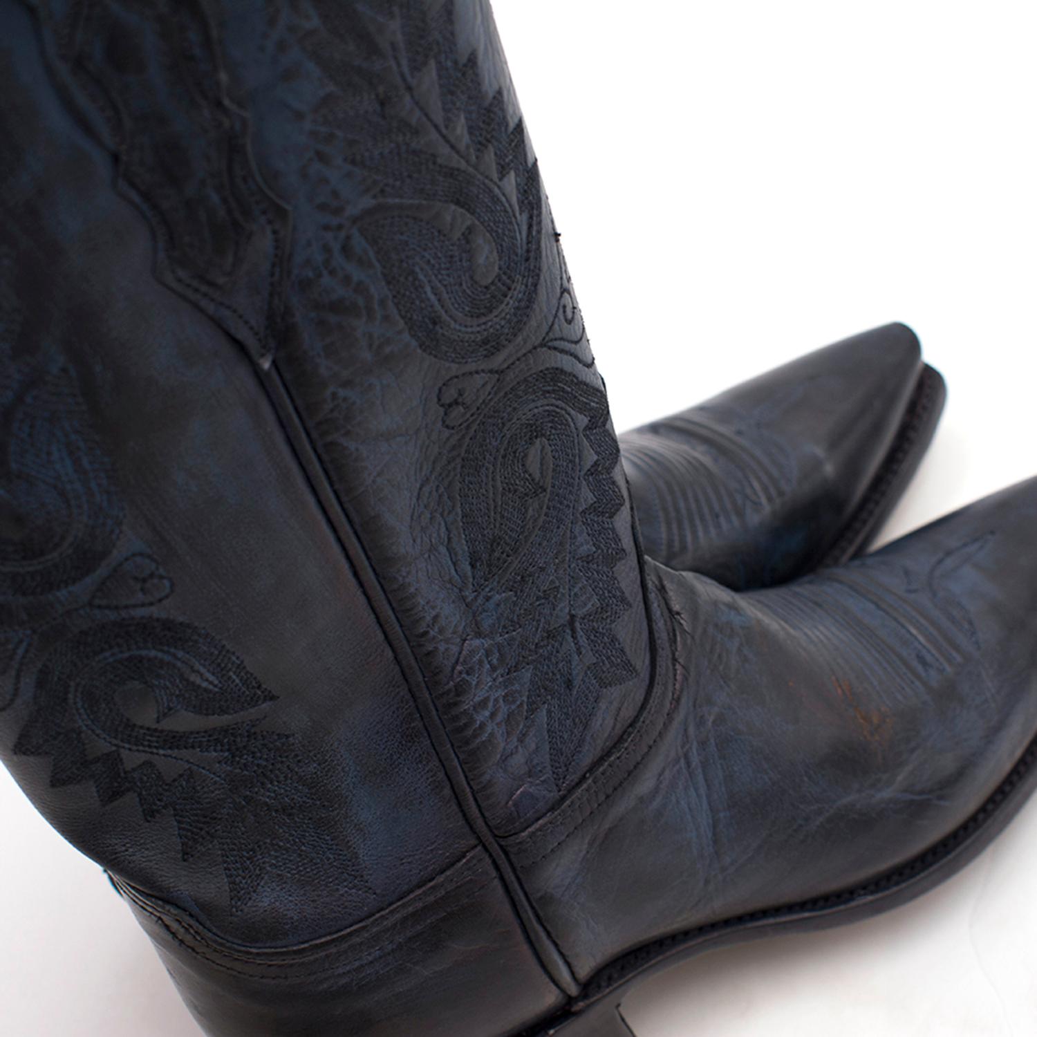 Women's Lucchese Bootmaker Pointed Blue Leather Western Boots US 8.5