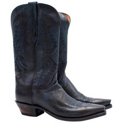 Used Lucchese Bootmaker Pointed Blue Leather Western Boots US size 8.5