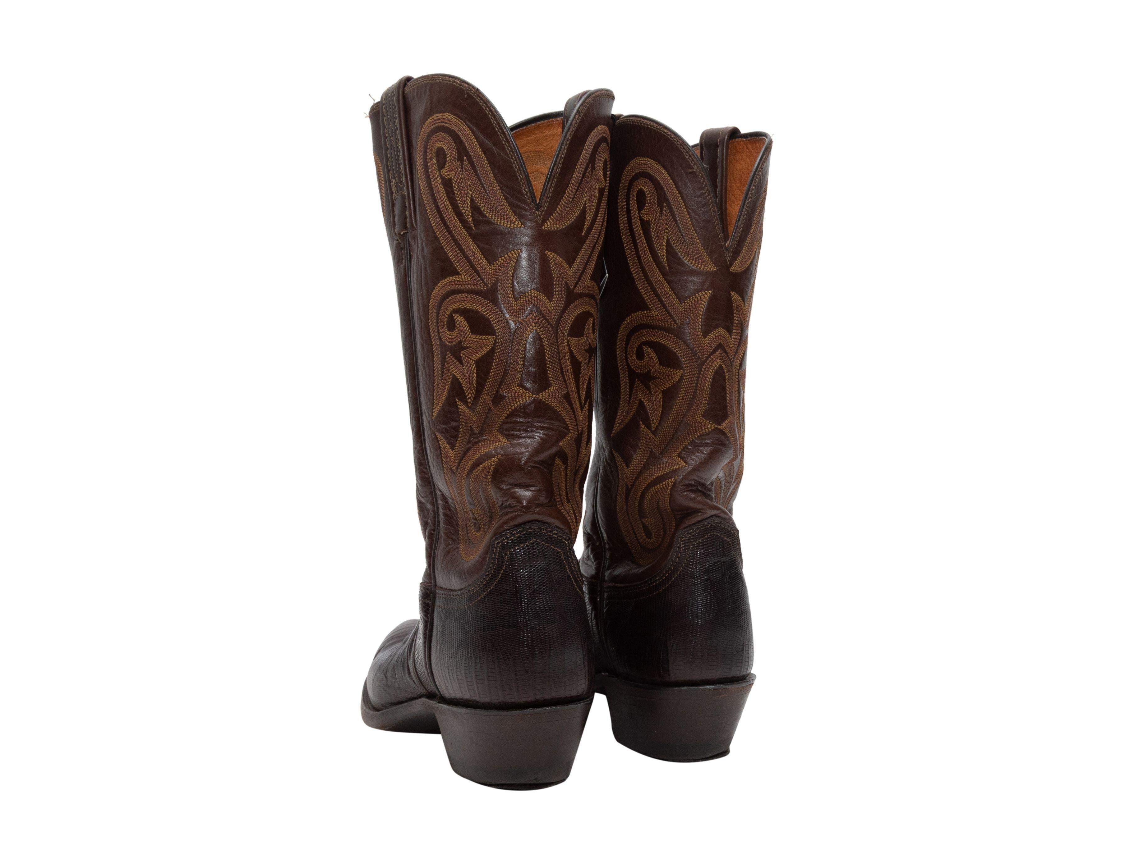 Lucchese Brown Leather & Lizard Skin Cowboy Boots In Good Condition In New York, NY