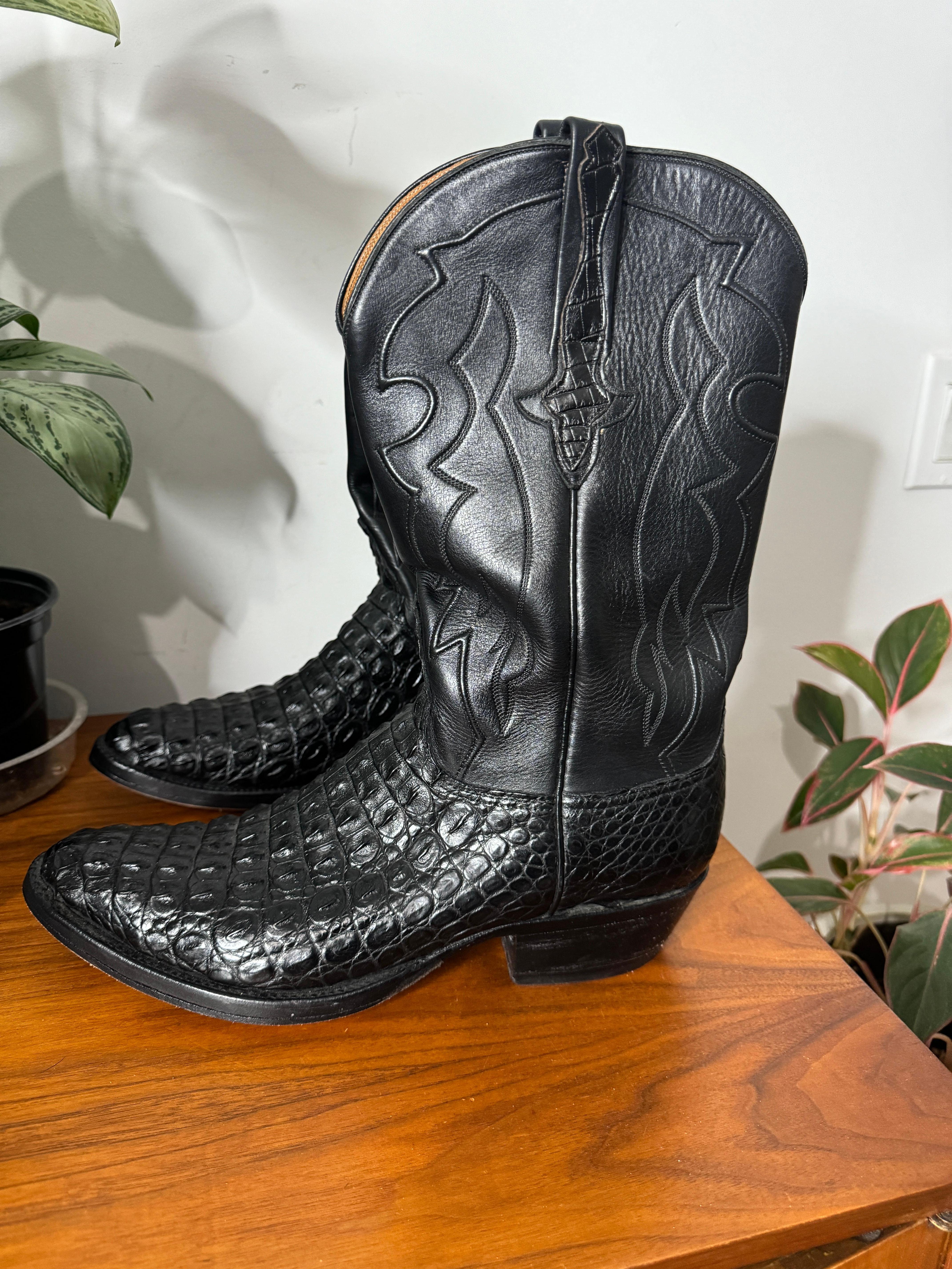 Lucchese Cowboystiefel Handgefertigt Horned Back Alligator - Schwarz 10 D im Angebot 15