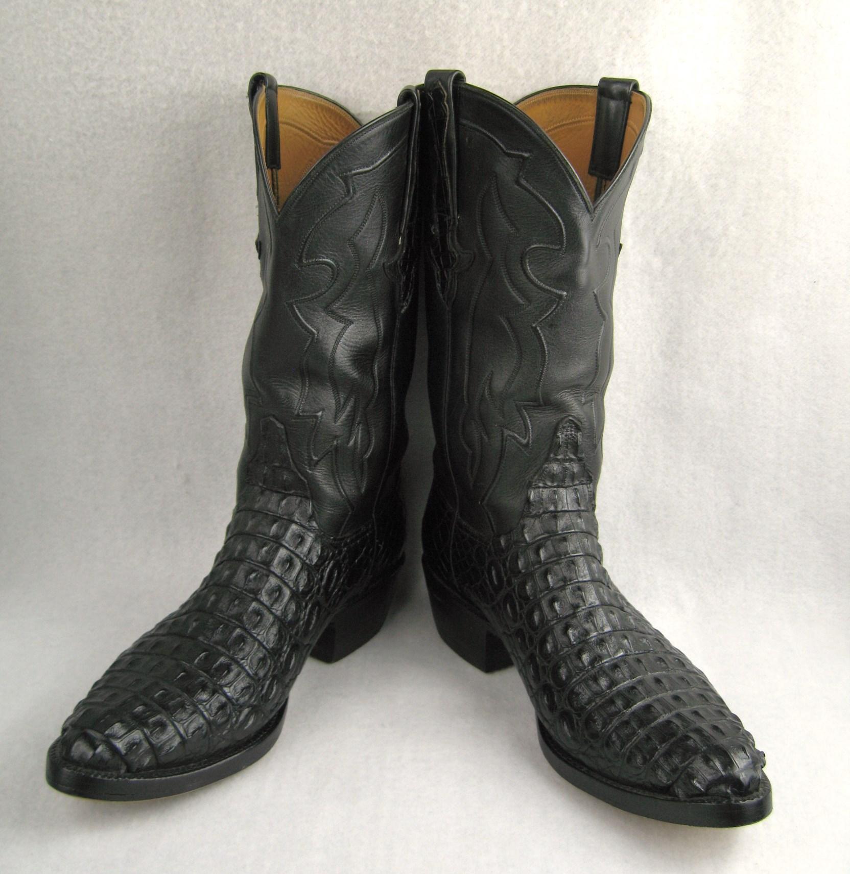 Noir Lucchese Cowboy boots Handmade Horned Back Alligator - Black 10 D  en vente
