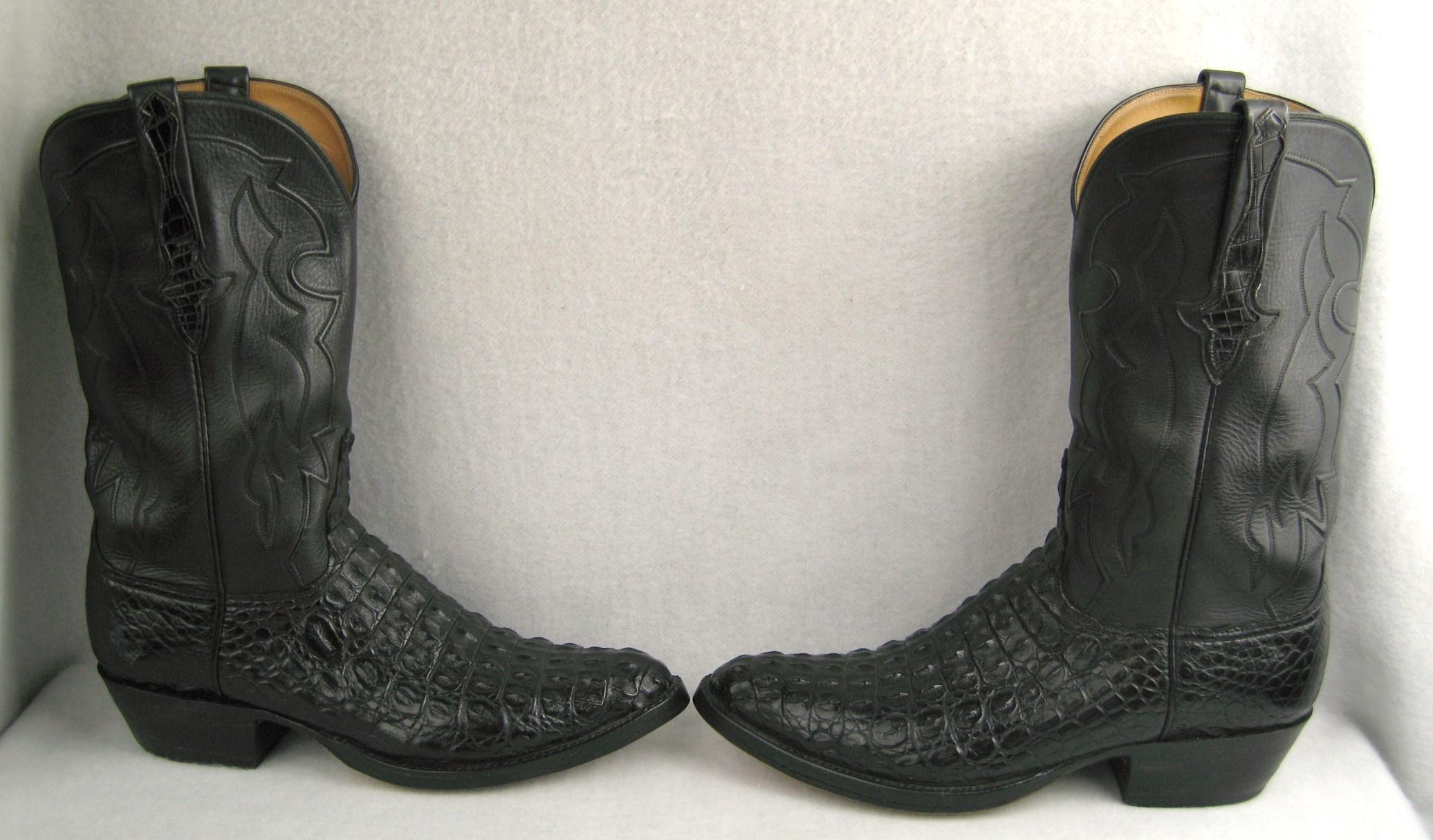 Women's or Men's Lucchese Cowboy boots Handmade Horned Back Alligator - Black 10 D  For Sale