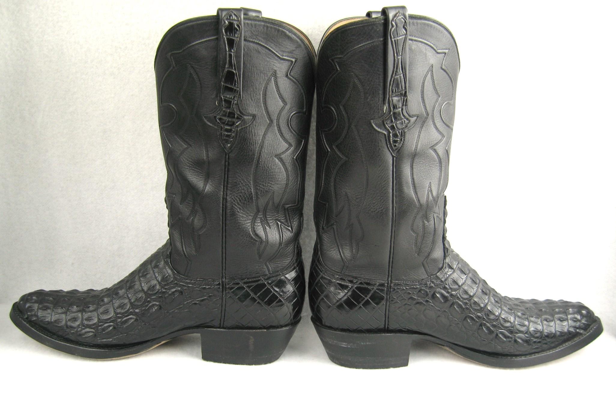Lucchese Cowboy boots Handmade Horned Back Alligator - Black 10 D  en vente 3