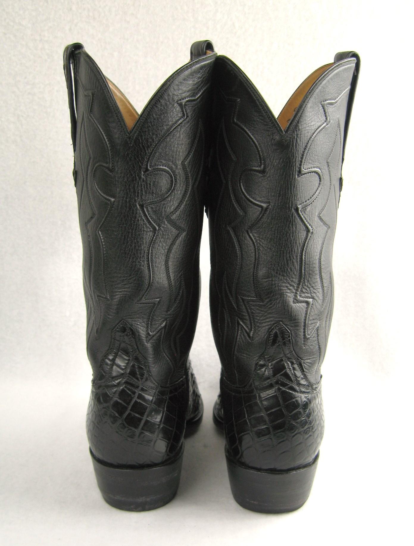 Lucchese Cowboy boots Handmade Horned Back Alligator - Black 10 D  For Sale 2