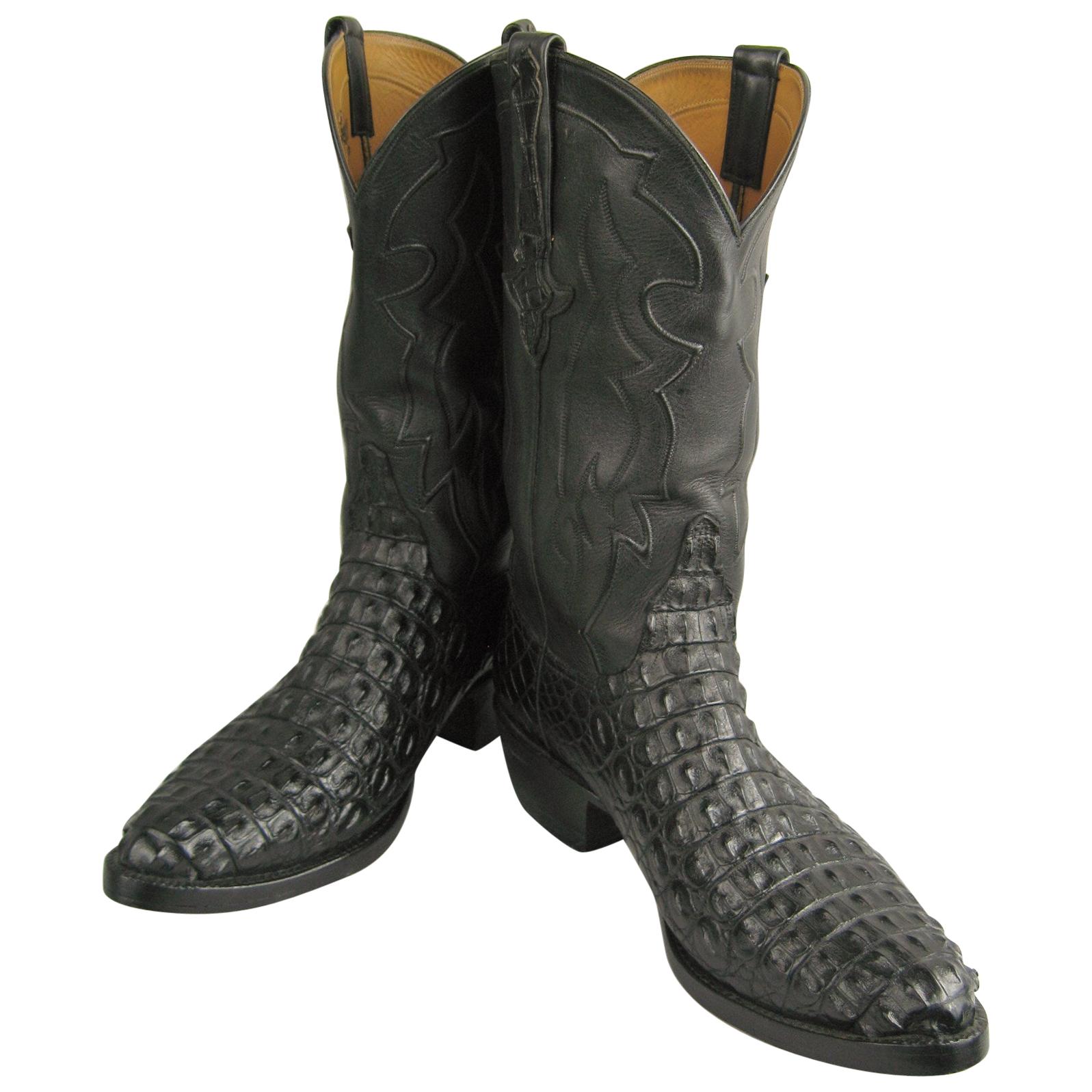 Lucchese Cowboy boots Handmade Horned Back Alligator - Black 10 D  en vente