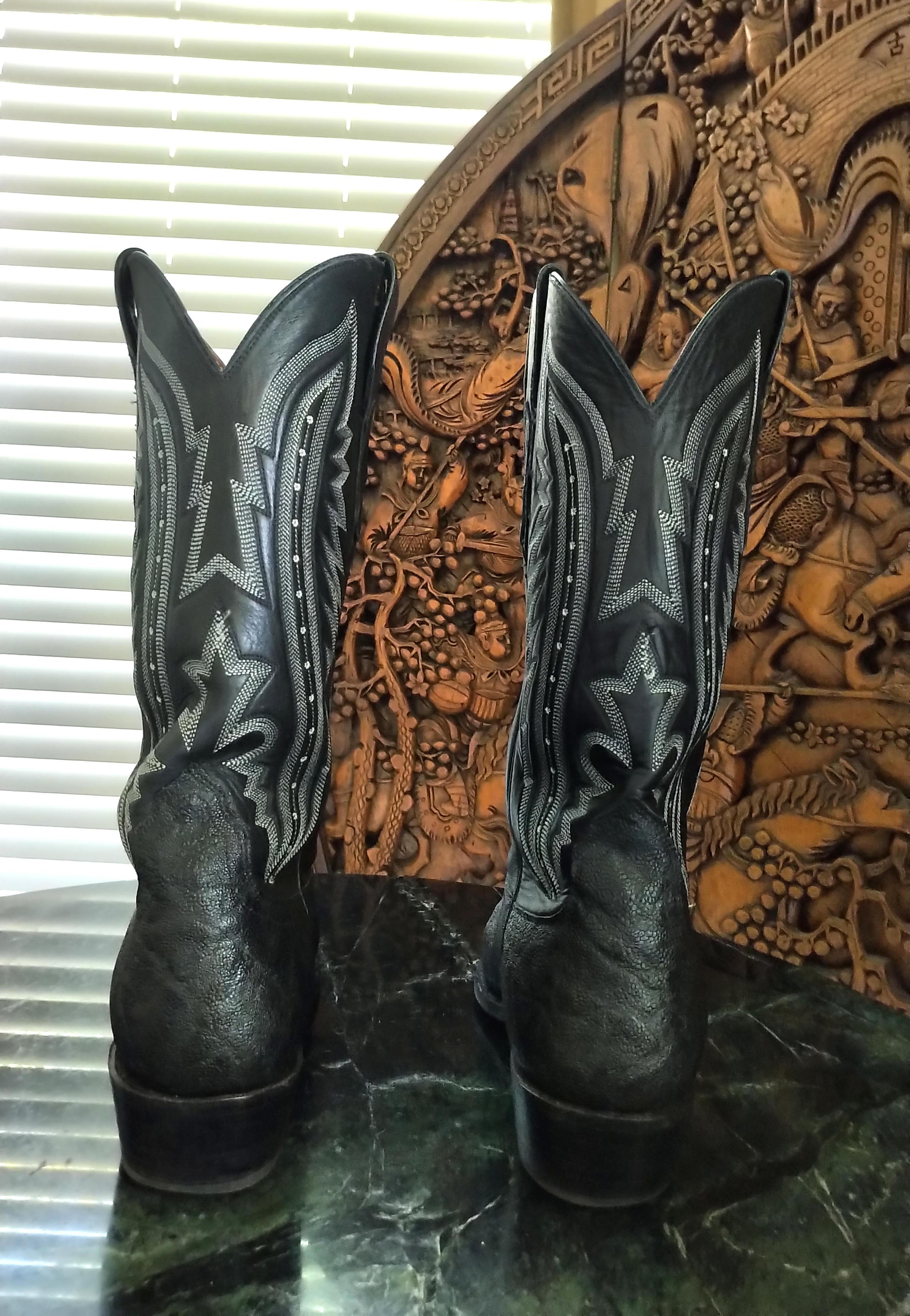 Lucchese Exotic Elephant Handmade Black 10.5 D Mens Western Cowboy Boots In Good Condition For Sale In Ormond Beach, FL