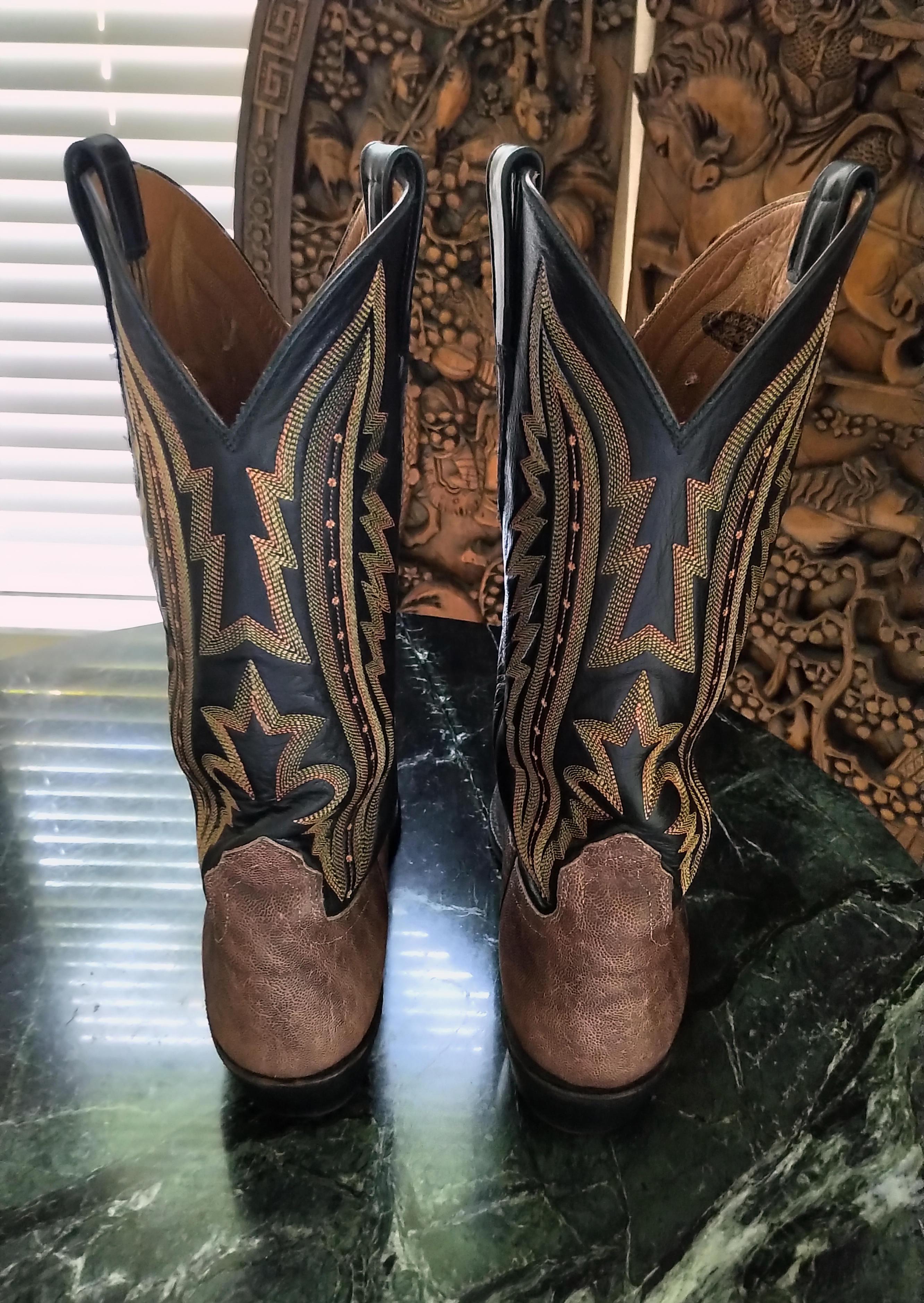 Black Lucchese Exotic Elephant Handmade Tobacco 10.5 D Mens Western Cowboy Boots For Sale