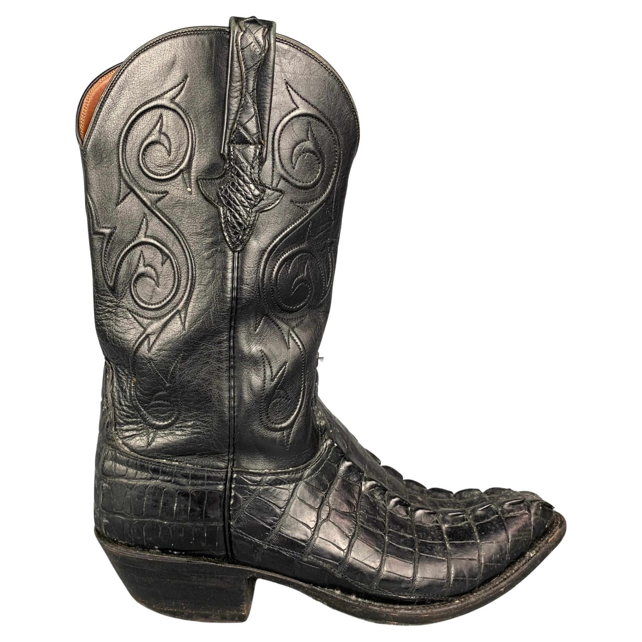LUCCHESE Size 11 Black Leather Cowboy Boots