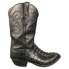Used LUCCHESE Size 11 Black Leather Cowboy Boots