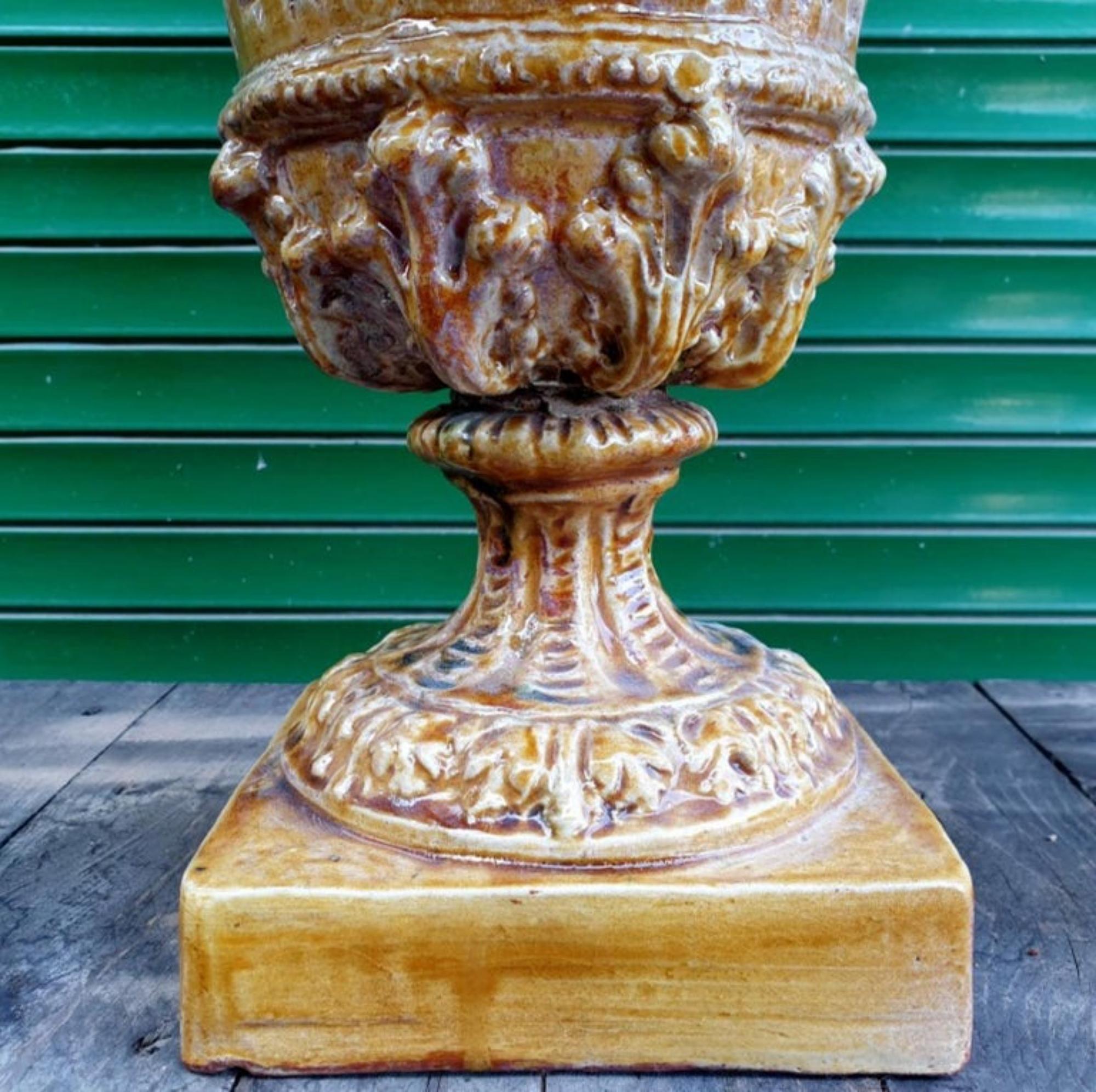 Art Deco Lucchese Vase Late 19th Century in Majolicated Terracotta For Sale