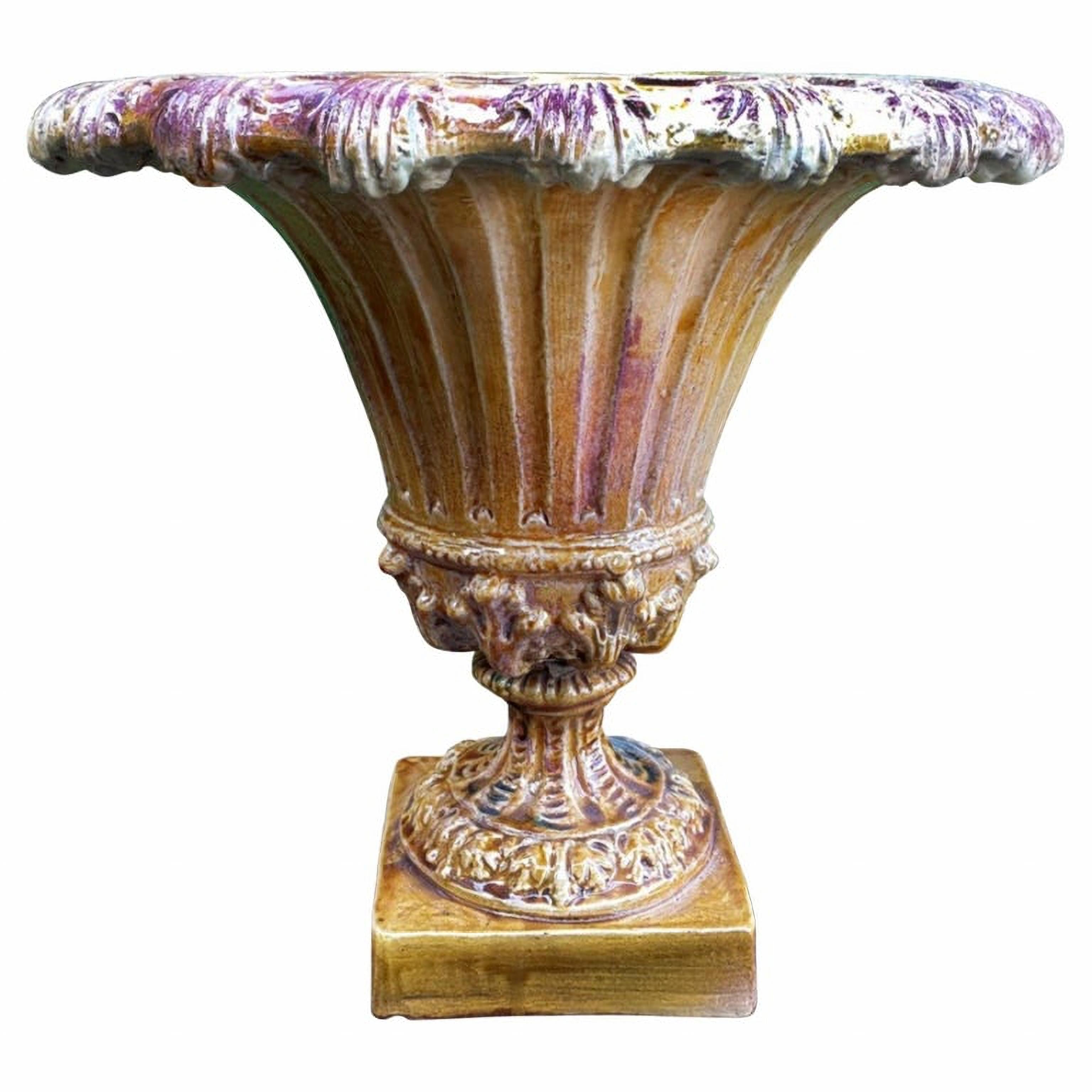 Lucchese Vase Late 19th Century in Majolicated Terracotta For Sale 3