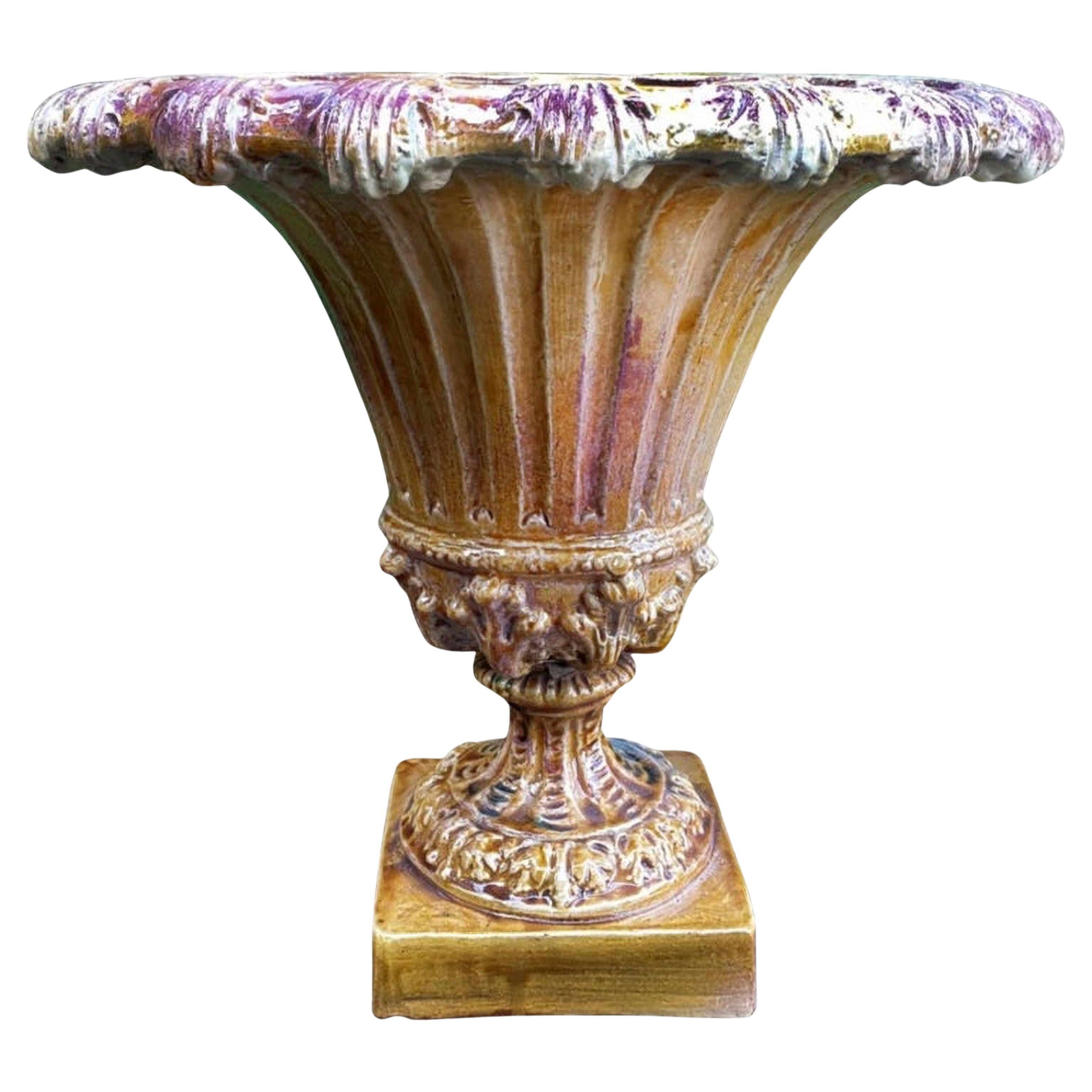 Lucchese Vase Late 19th Century in Majolicated Terracotta For Sale