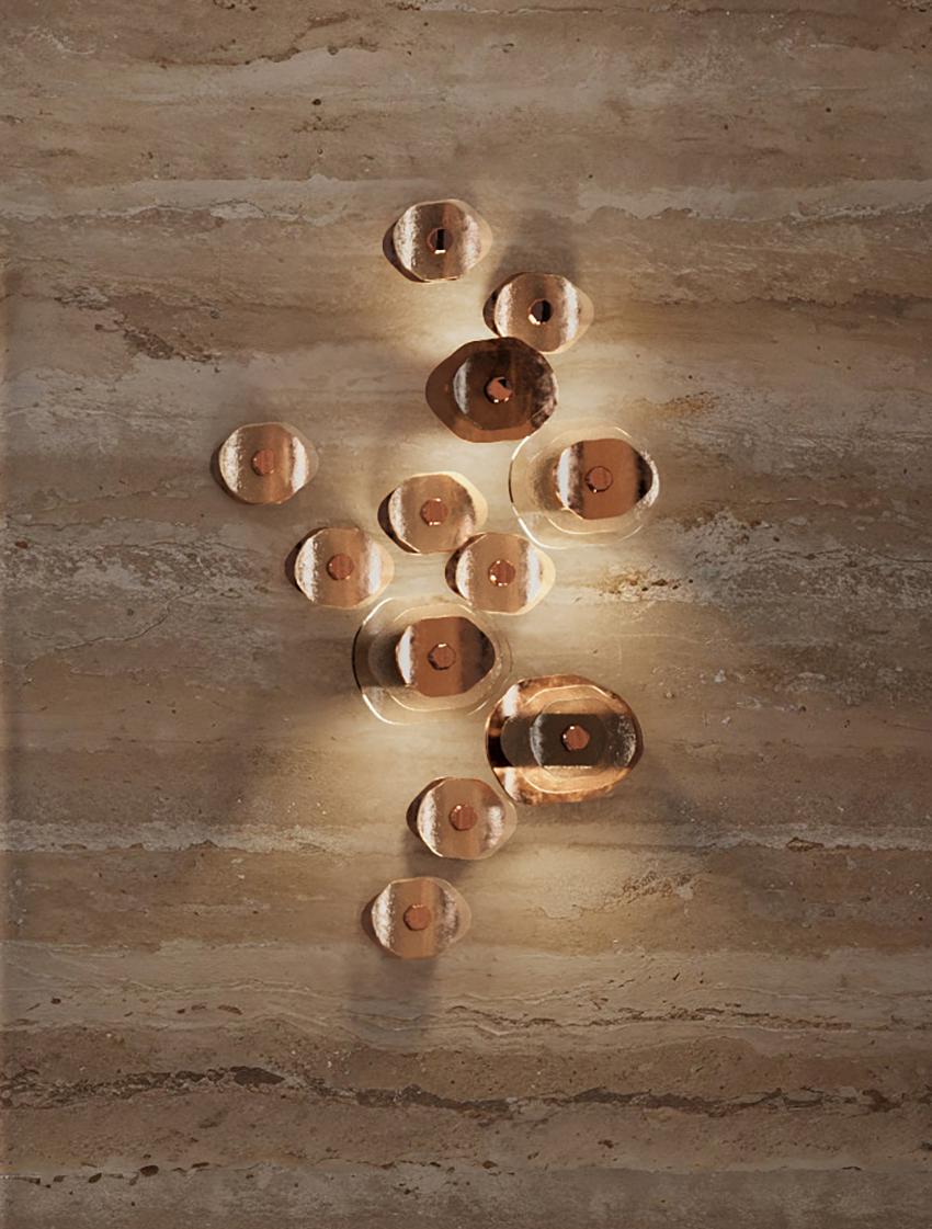 Modern Wall light 12 flowers with petals in clear glass, bronze and nickel; rose gold For Sale