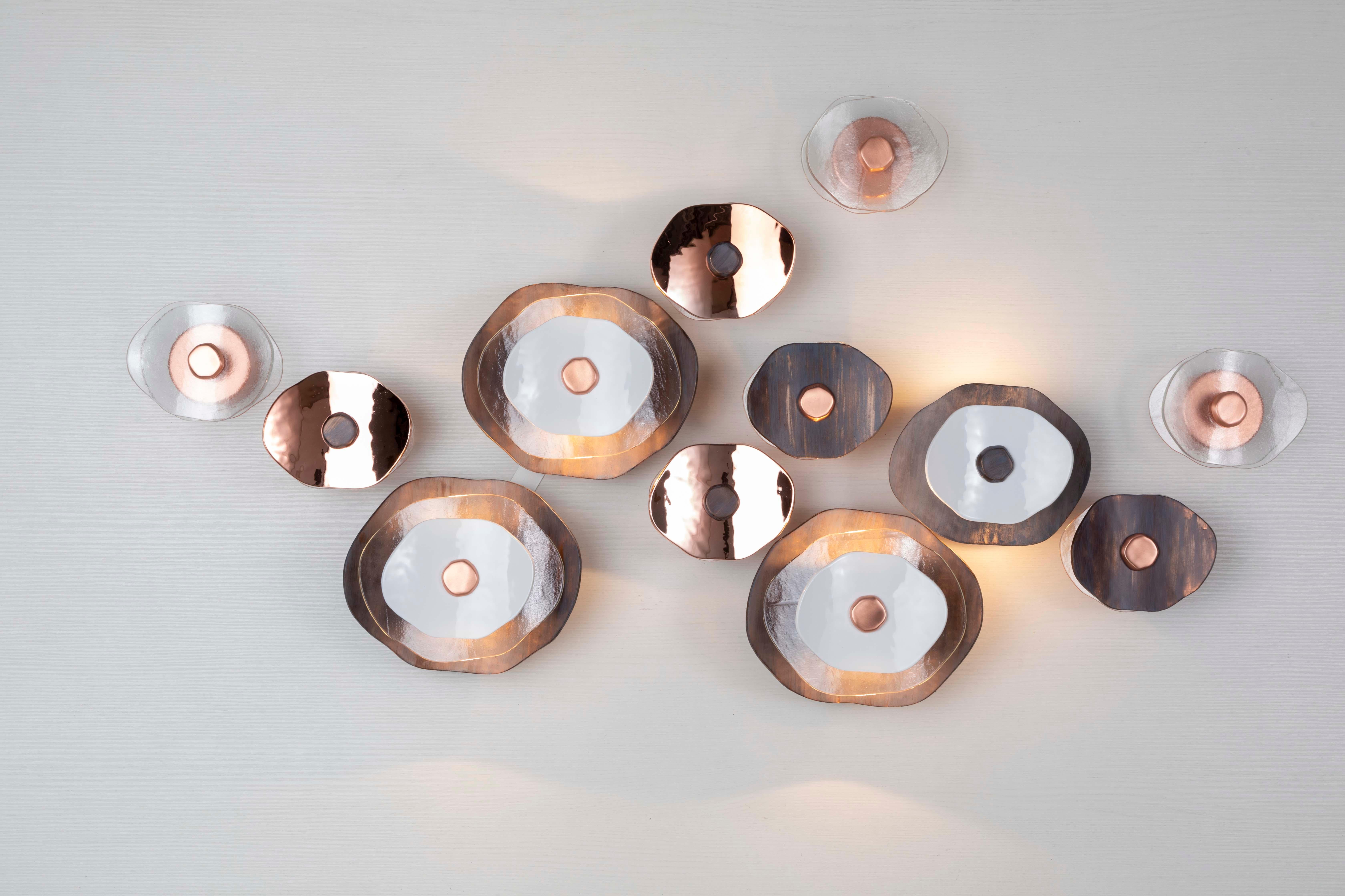 Modern Wall light 12 flowers with petals in clear, rose gold, antiqued, white glass For Sale