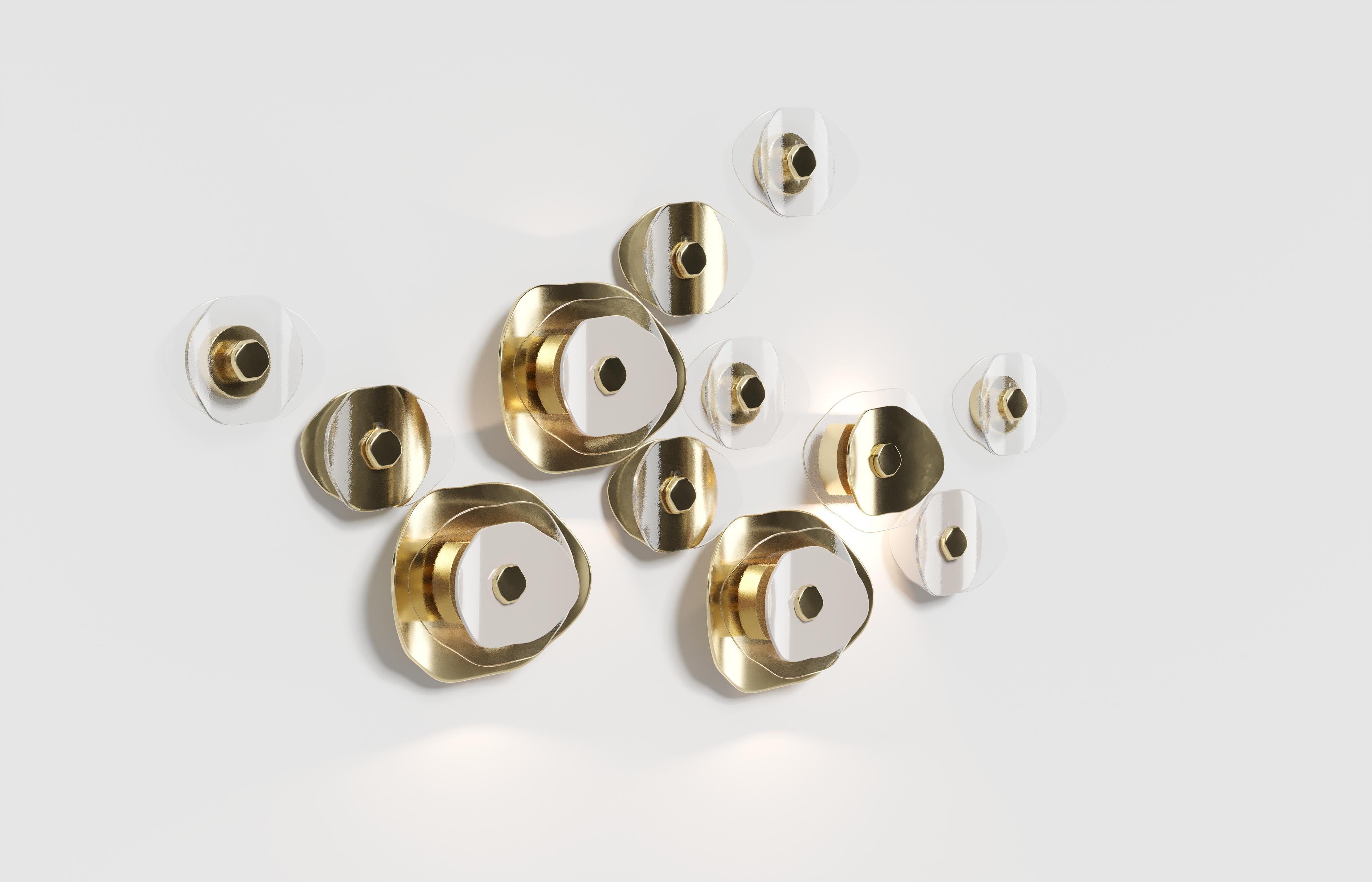Modern Wall light 12 flowers with petals in clear, rose gold, antiqued, white glass For Sale
