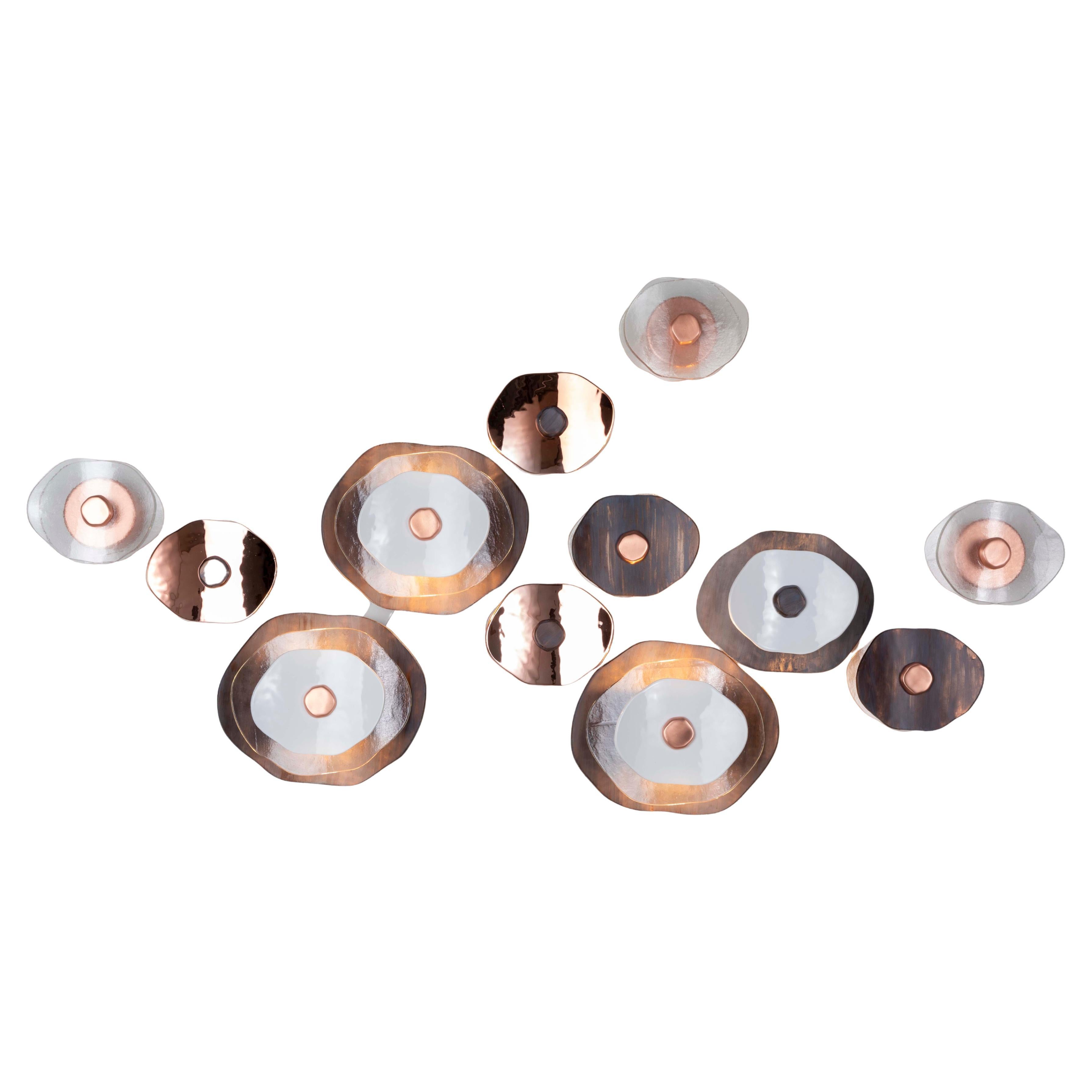 Wall light 12 flowers with petals in clear, rose gold, antiqued, white glass