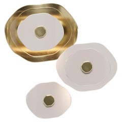 Wall light 3 flowers with petals in clear glass, shiny light gold and white