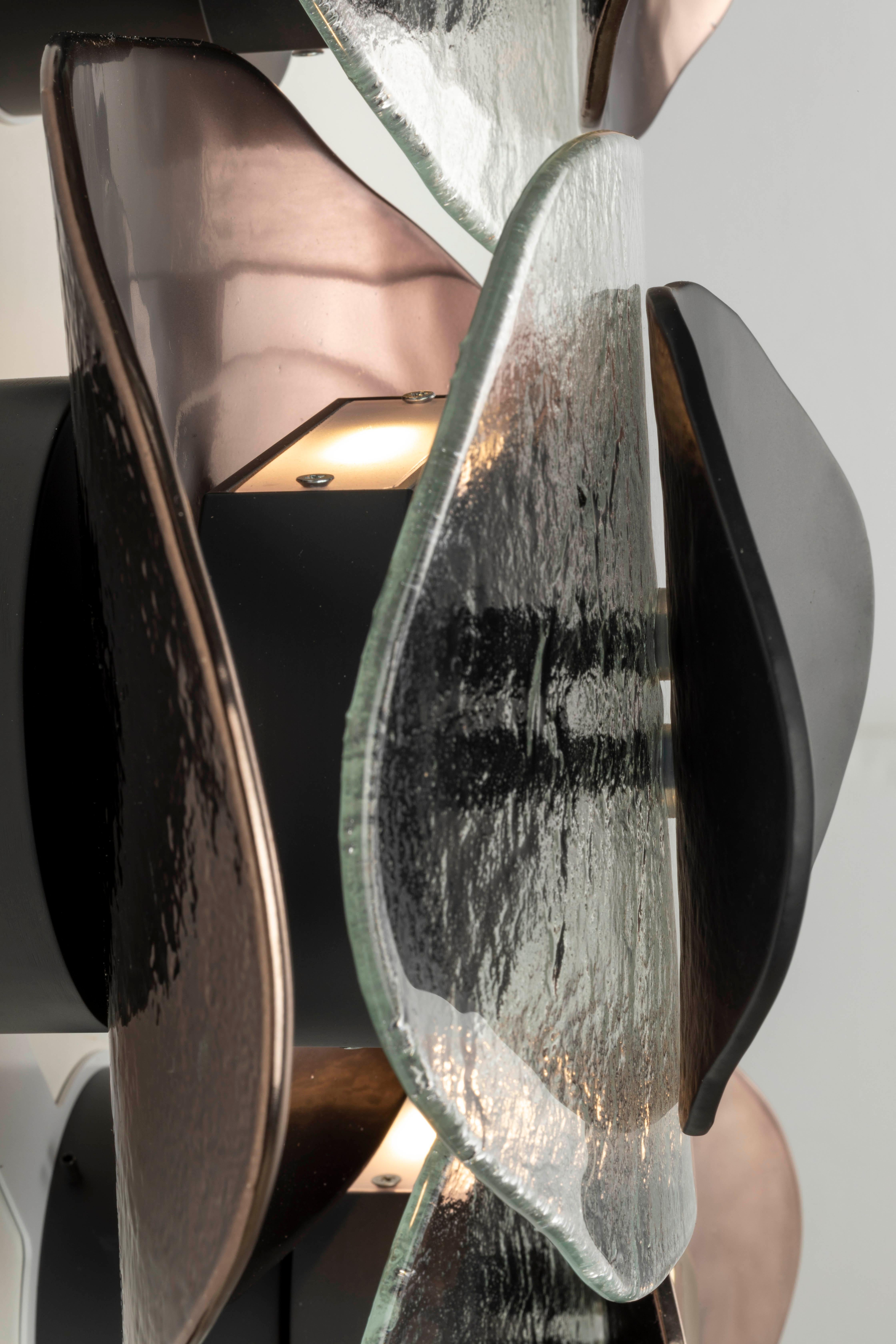 Italian Wall light 5 flowers with petals in clear, bronze and black glass For Sale