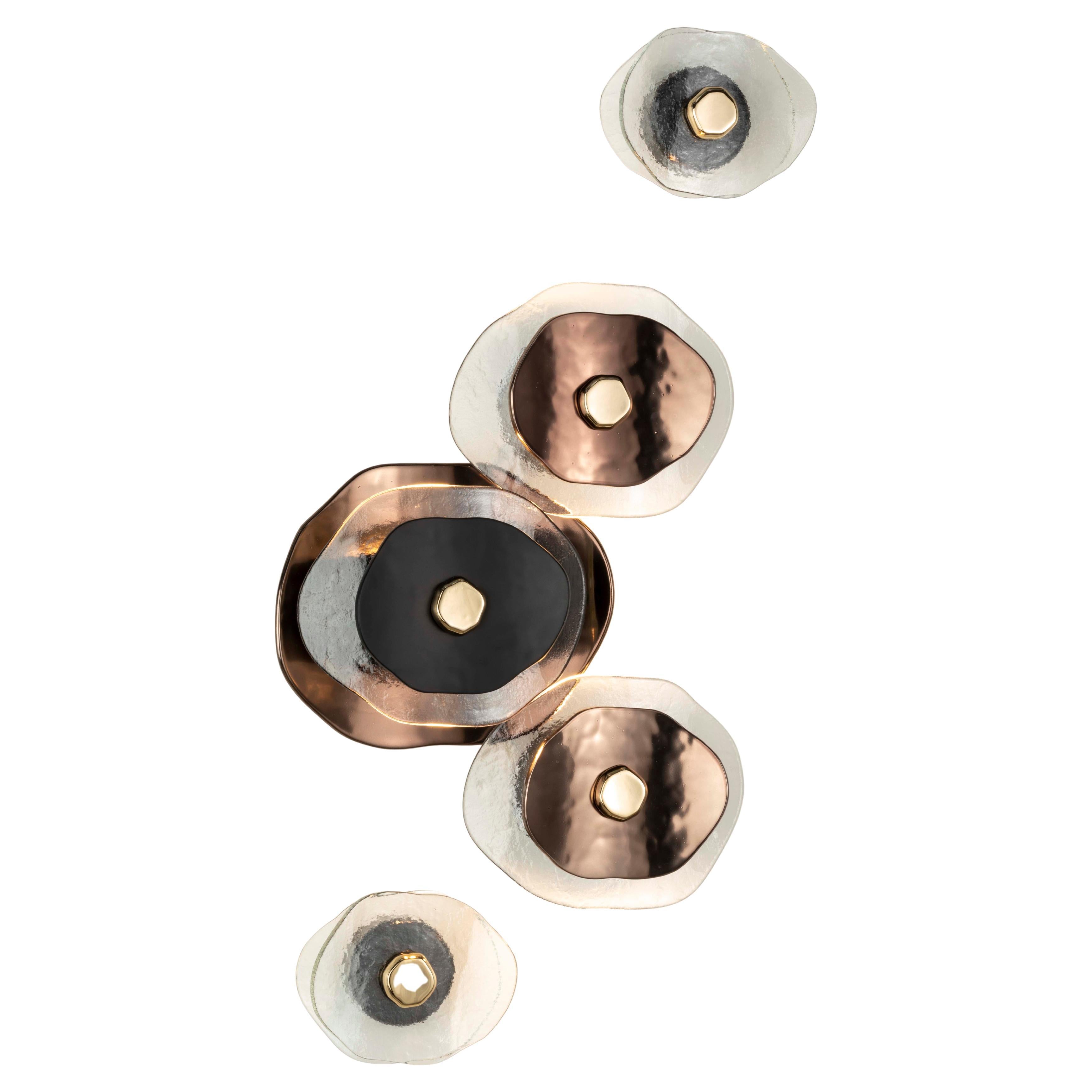Wall light 5 flowers with petals in clear, bronze and black glass