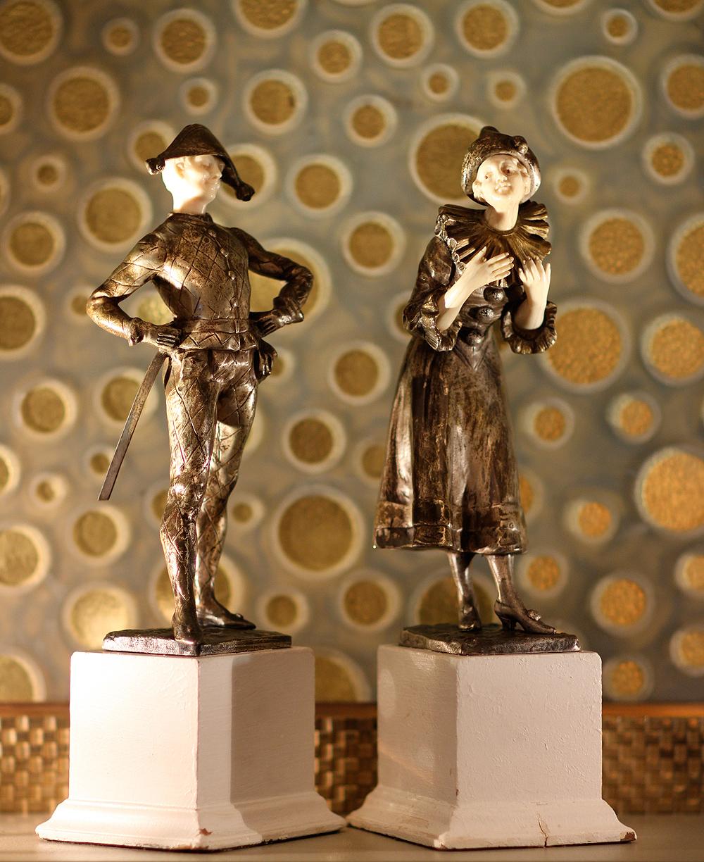 French LUCE  Harlequin & Columbine Bronze 1920 For Sale