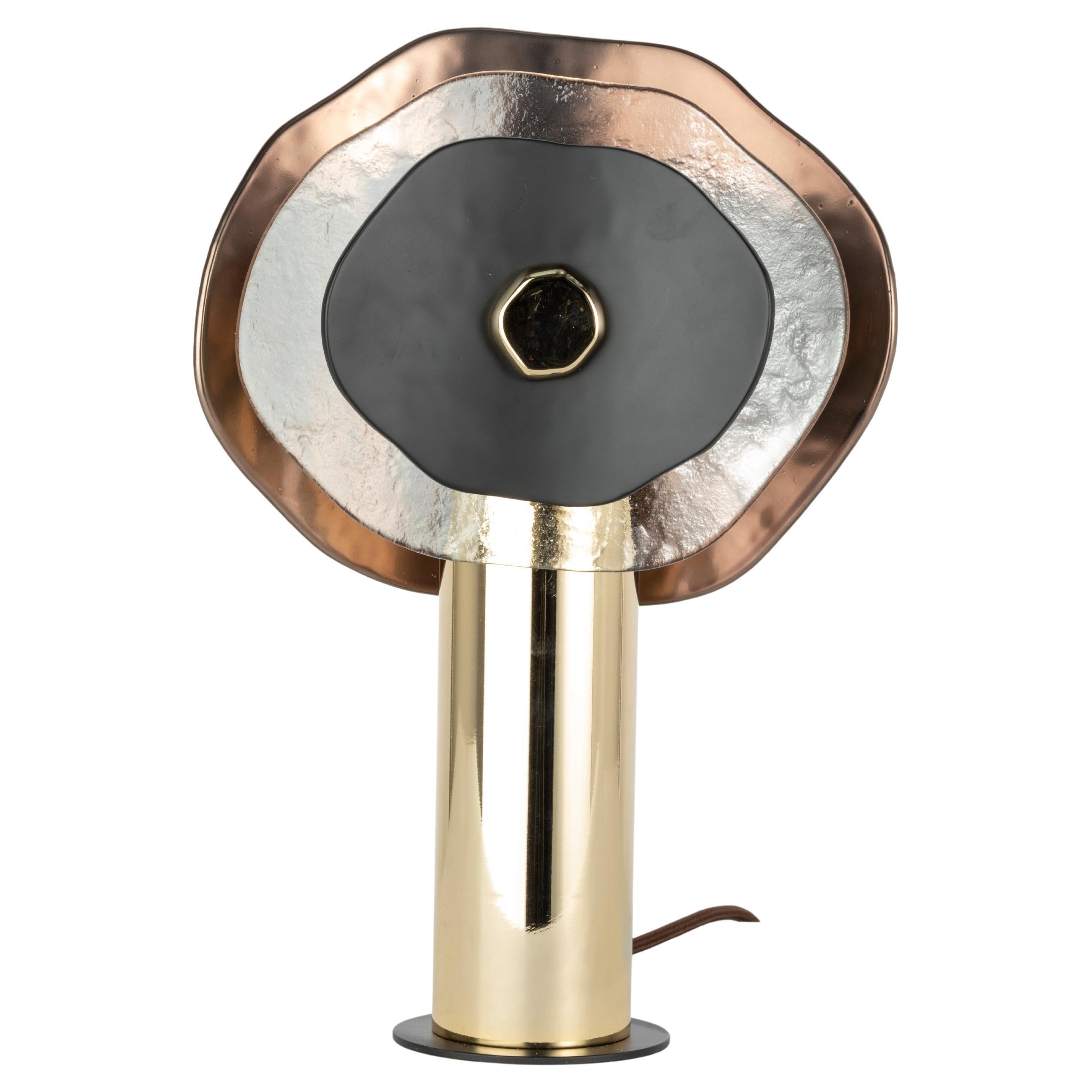 Modern flower table light with transparent, bronze and black glass petals