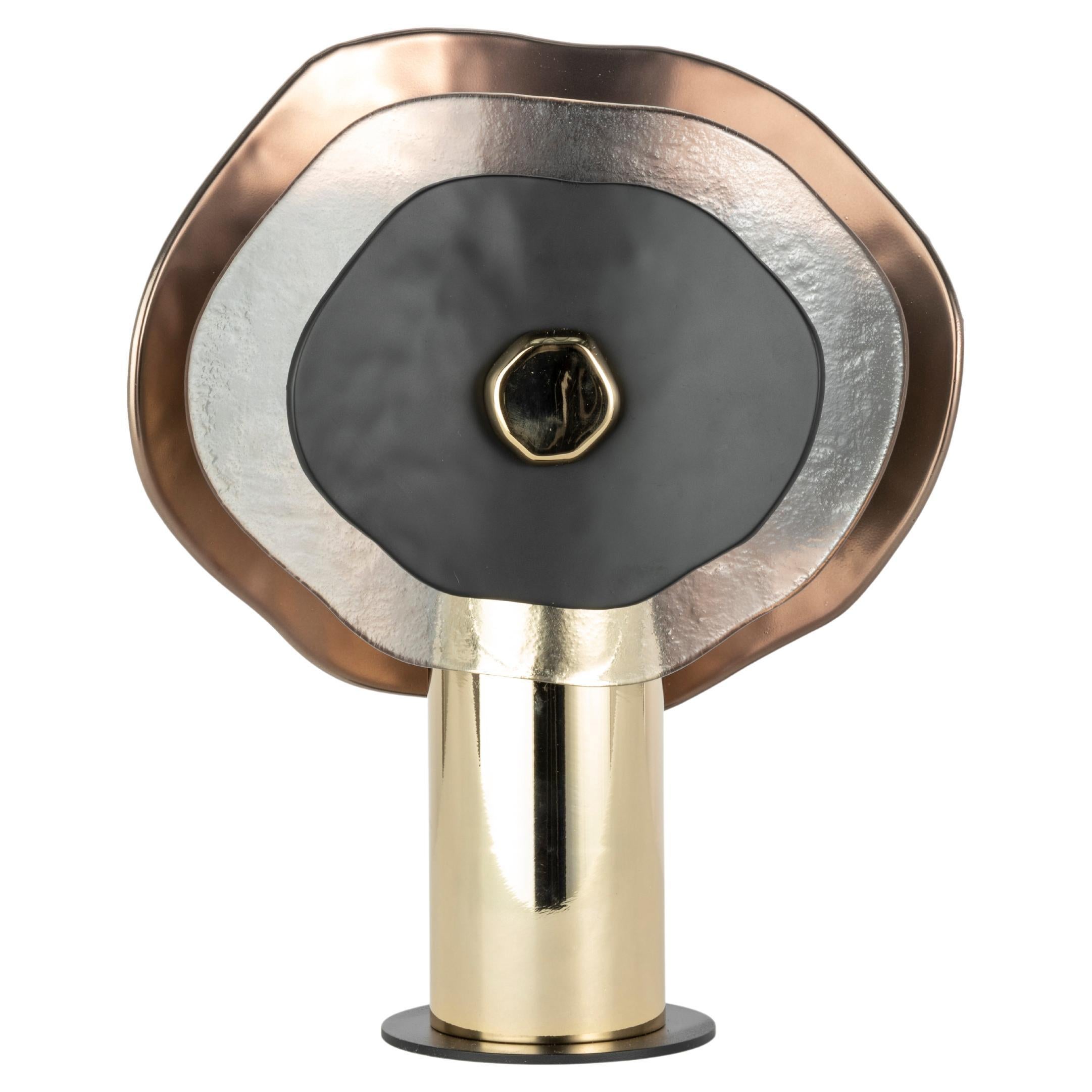 Modern flower table light with transparent, bronze and black glass petals