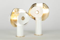 Modern flower table light with petals in clear, gold and white glass