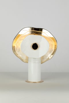 Modern flower table light with petals in clear, gold and white glass
