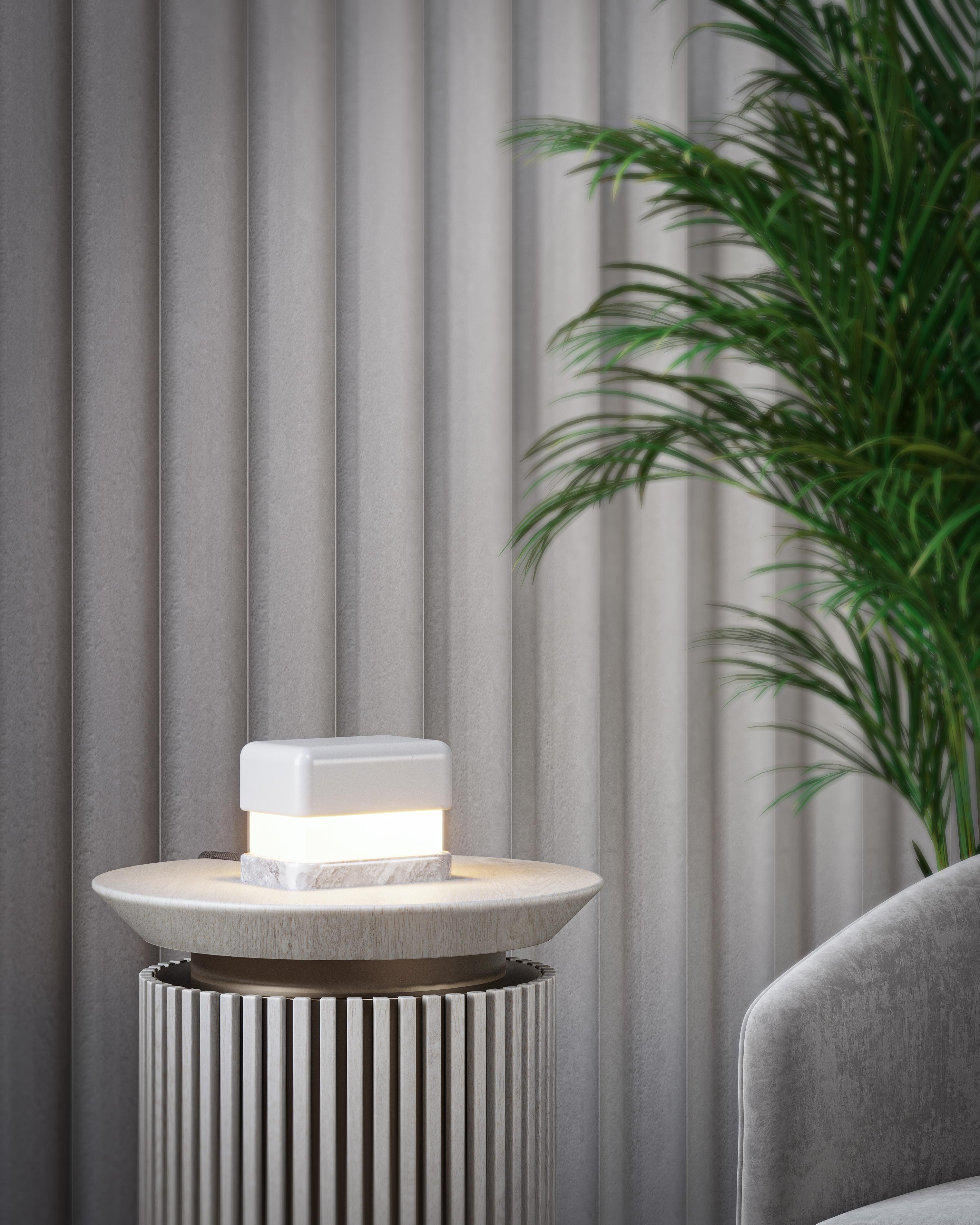 Italian Small modern table light, marble base and pastel canopy IVORY For Sale