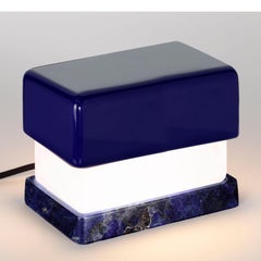Small modern table light, marble base and pastel BLUE canopy