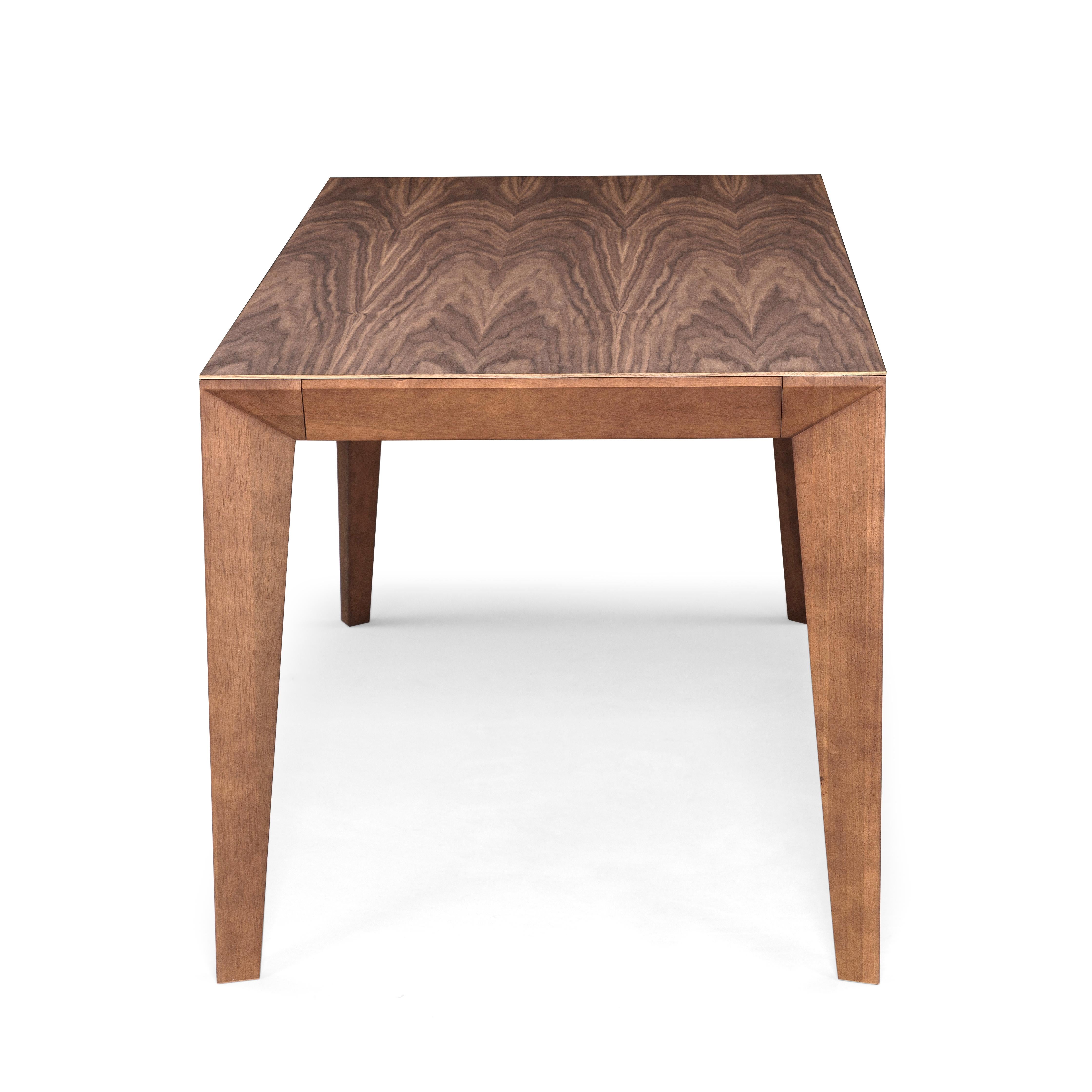 Hardwood Luce Rectangular Dining Table with a Walnut Wood Veneered Table Top 71'' For Sale