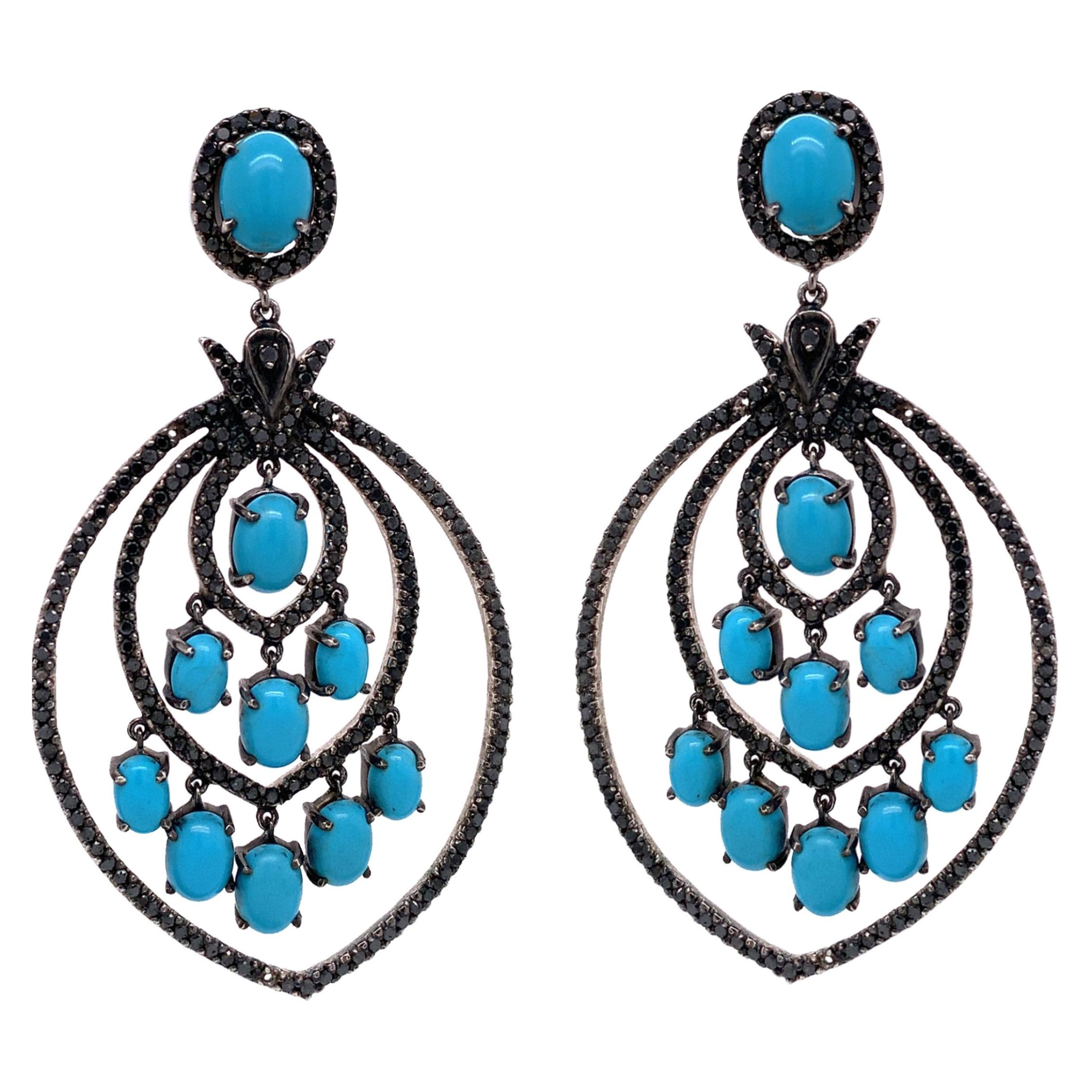 Lucea Diamond Turquoise and Black Diamond Statement Earring For Sale