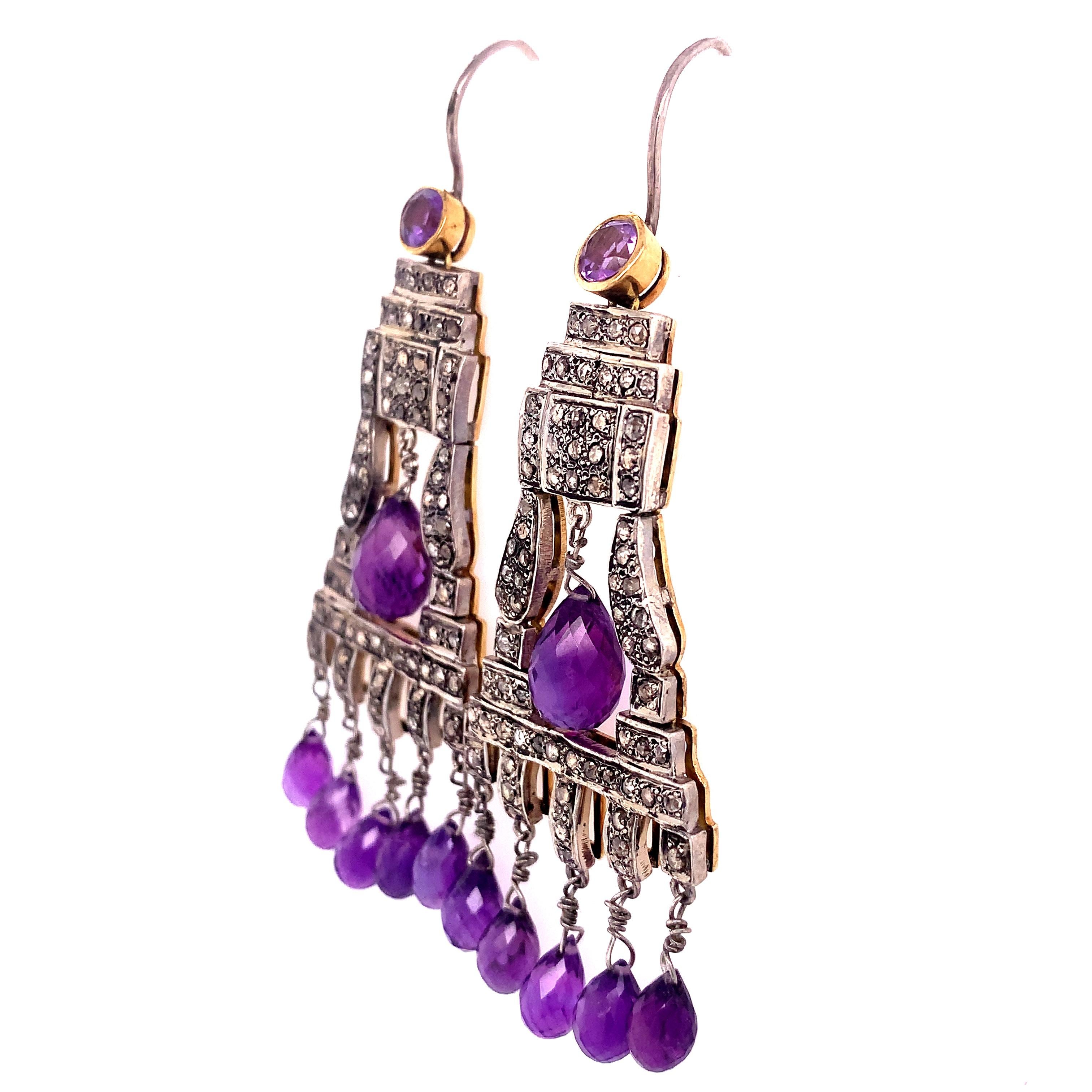 Contemporain Lucea New York, boucles d'oreilles lustre en améthyste et diamants en vente