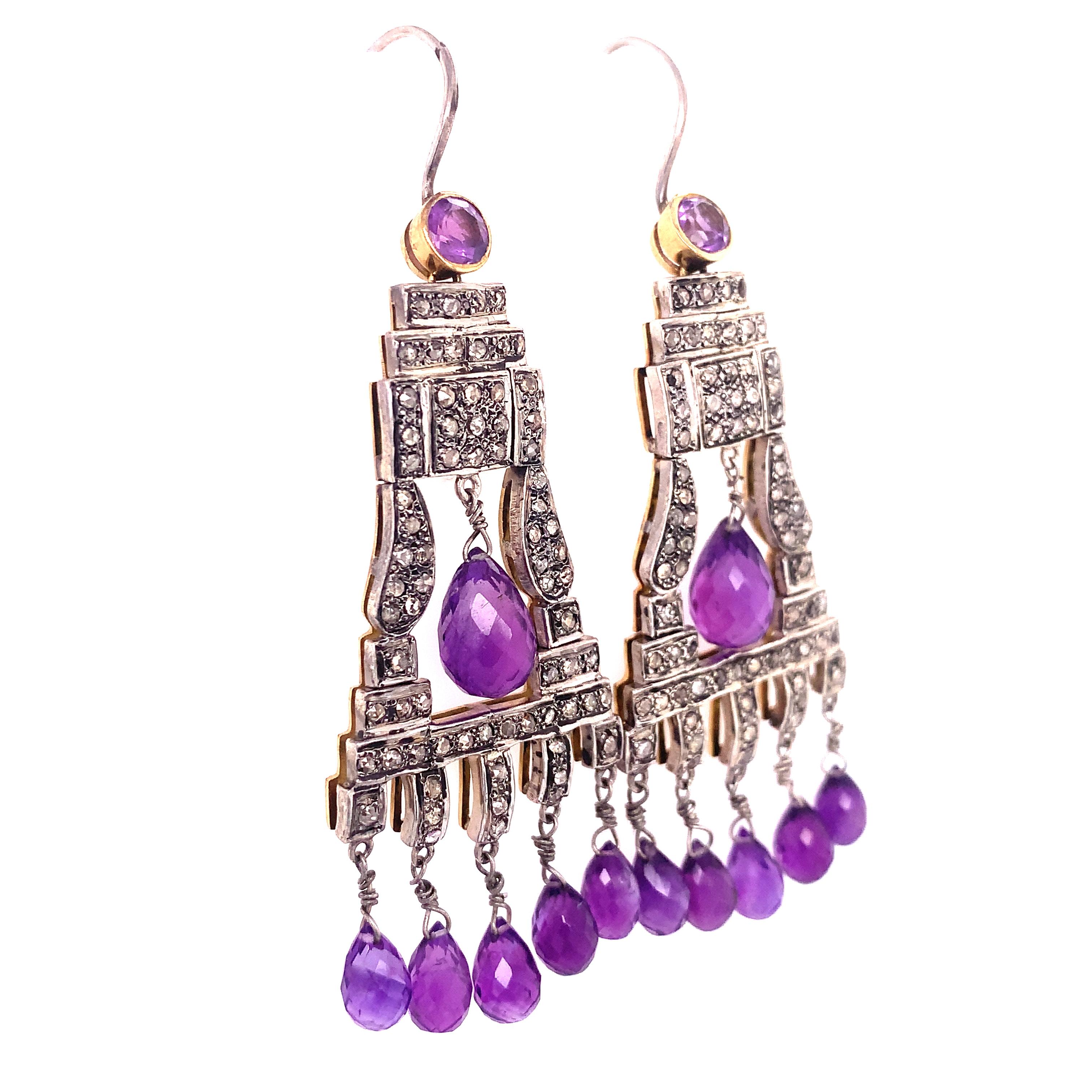 Taille pampille Lucea New York, boucles d'oreilles lustre en améthyste et diamants en vente