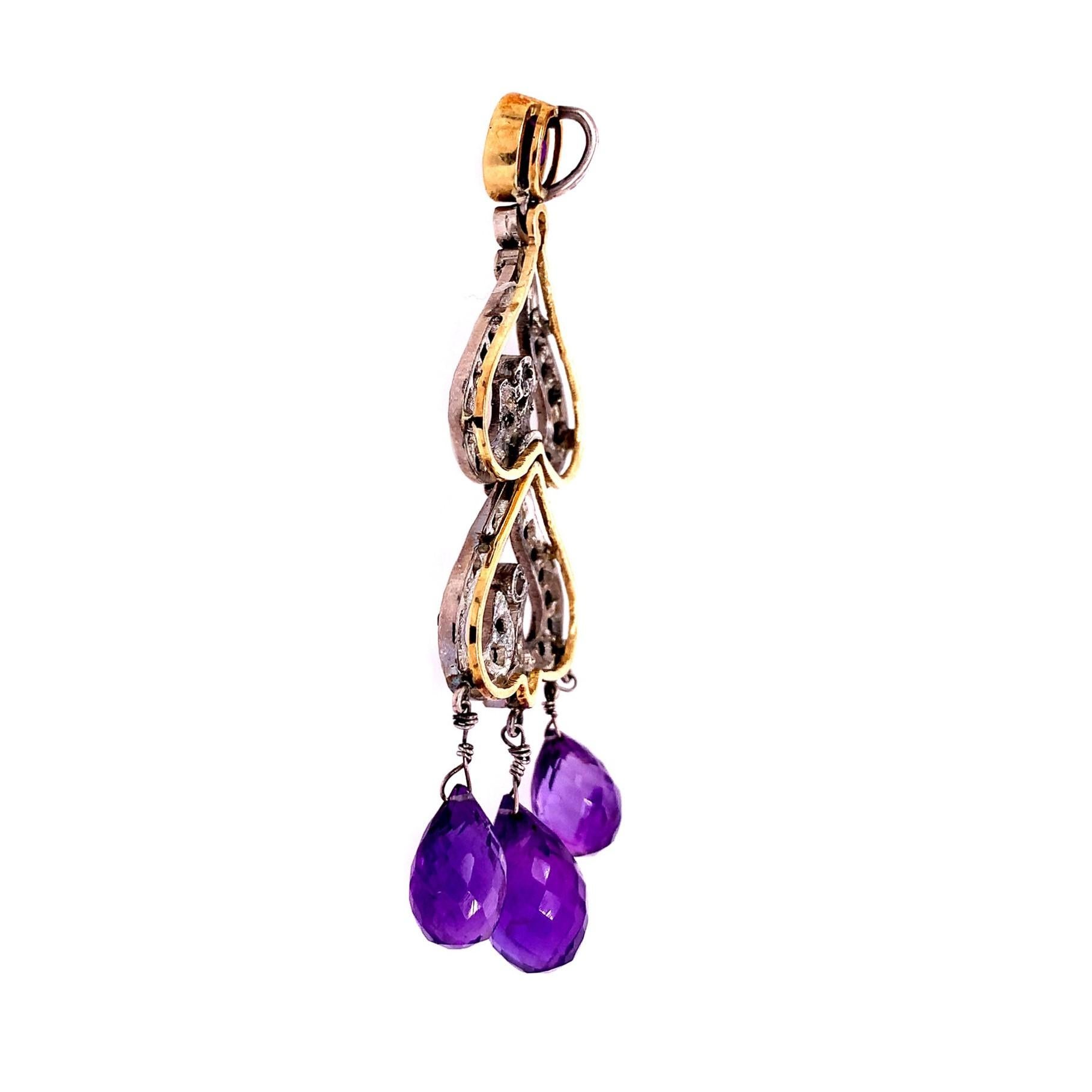 Mixed Cut Lucea New York Amethyst and Icy Diamond Pendant For Sale