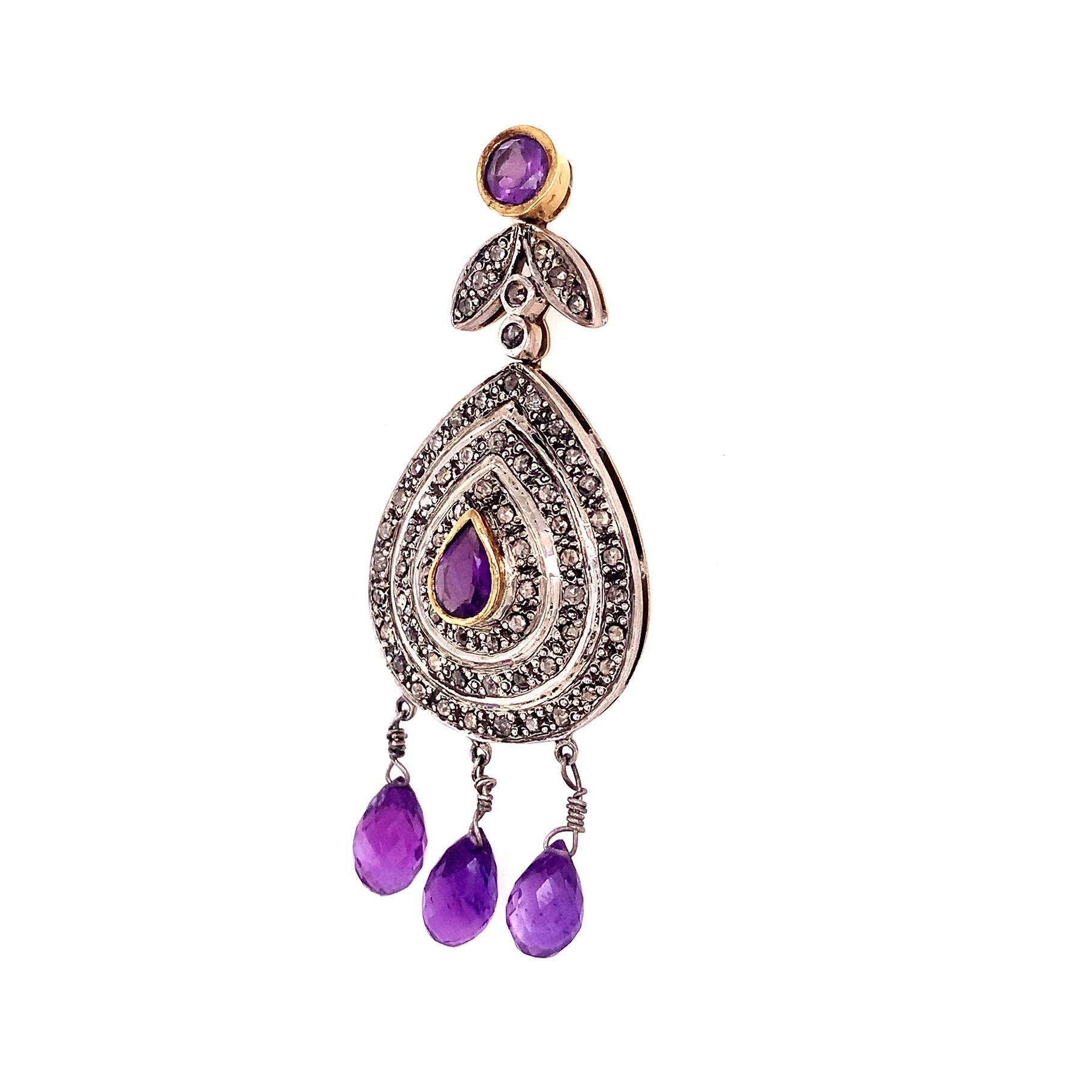 Rustic collection,

Drop Amethyst with rustic Diamonds Pendant set in sterling silver.