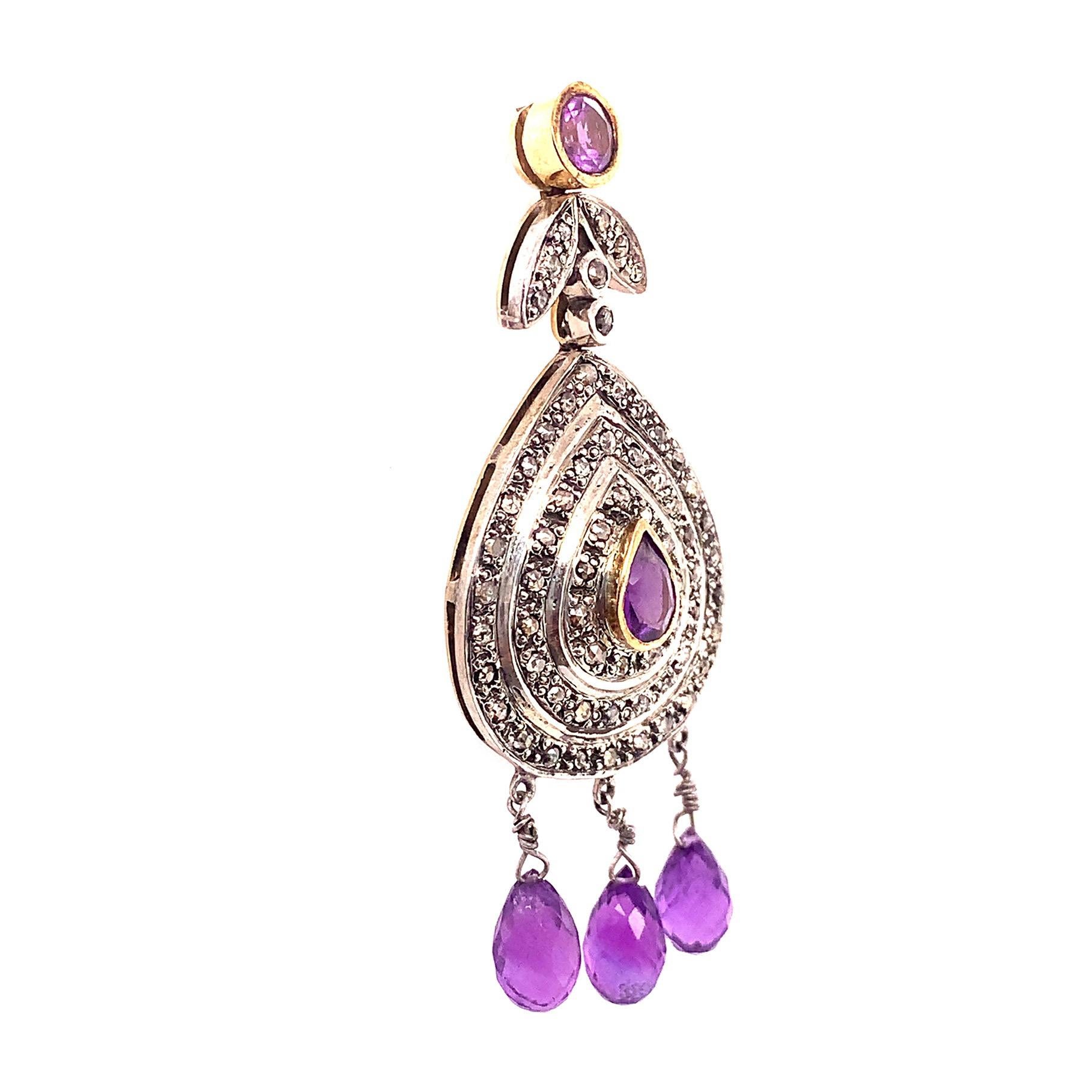 Contemporary Lucea New York Amethyst and Rustic Diamonds Pendant For Sale