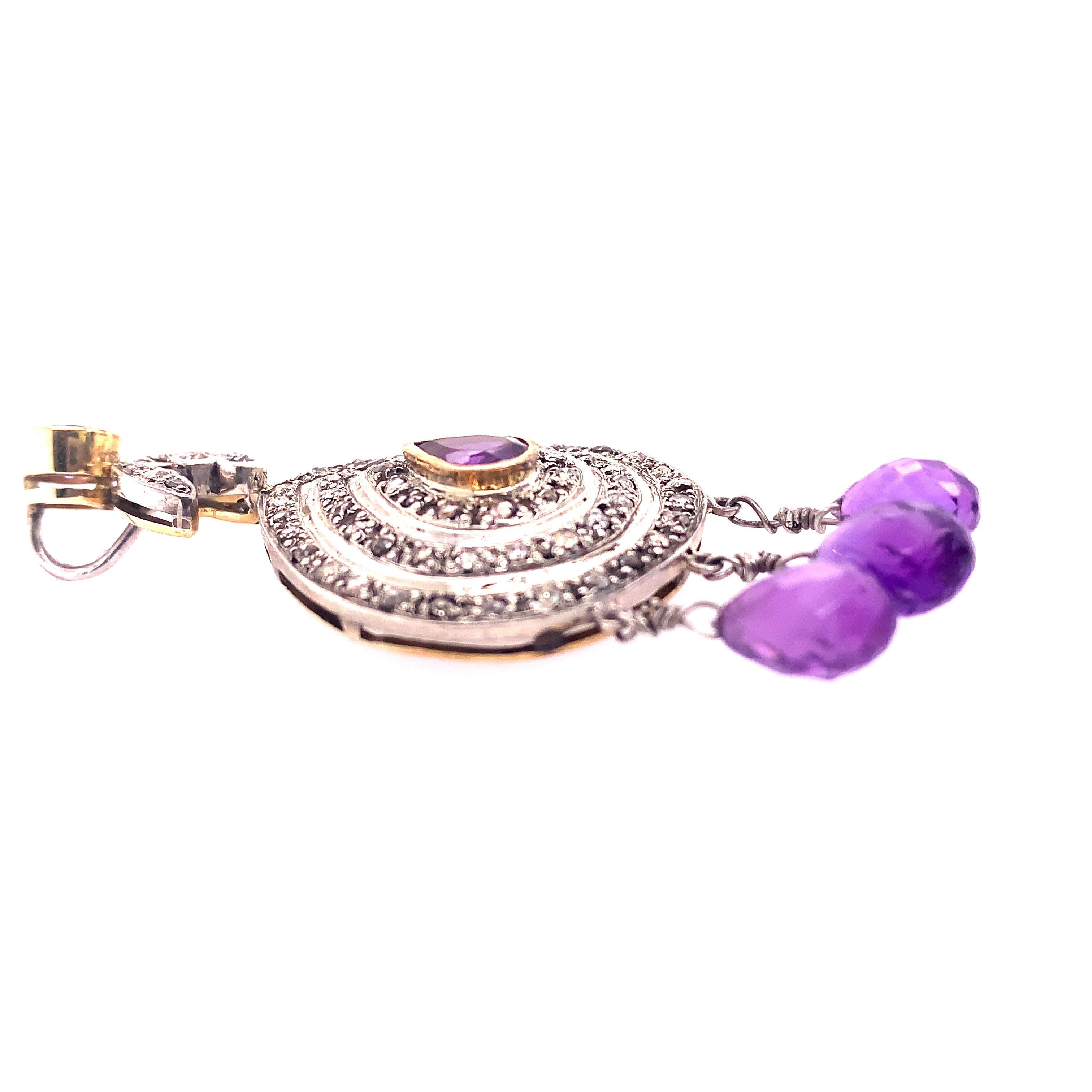 Mixed Cut Lucea New York Amethyst and Rustic Diamonds Pendant For Sale
