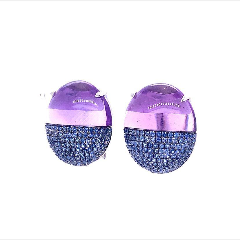 Mixed Cut Lucea New York Amethyst and Sapphire Earring For Sale