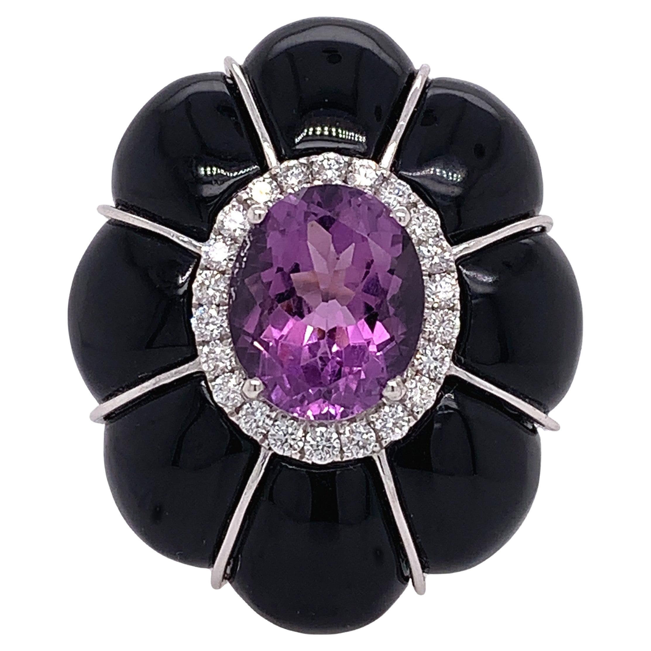 Lucea New York Amethyst, Black Onyx & Diamond Ring For Sale